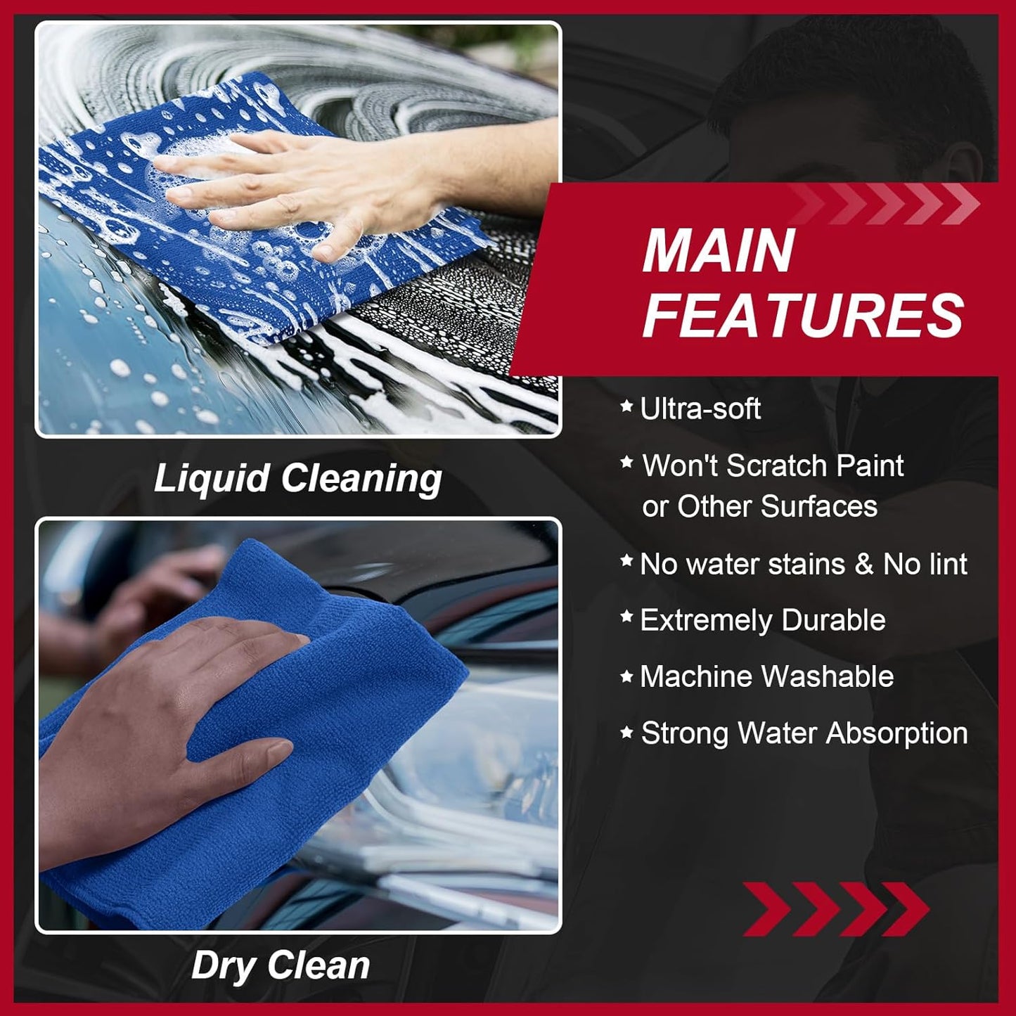 200 Pcs Microfiber Cleaning Cloth 16x16 Inch Microfiber Towels for Car Ultra Absorbent Cleaning Rags Reusable Lint Free Streak Free Detailing Towel for Car Washing Drying Dusting (Dark Blue)