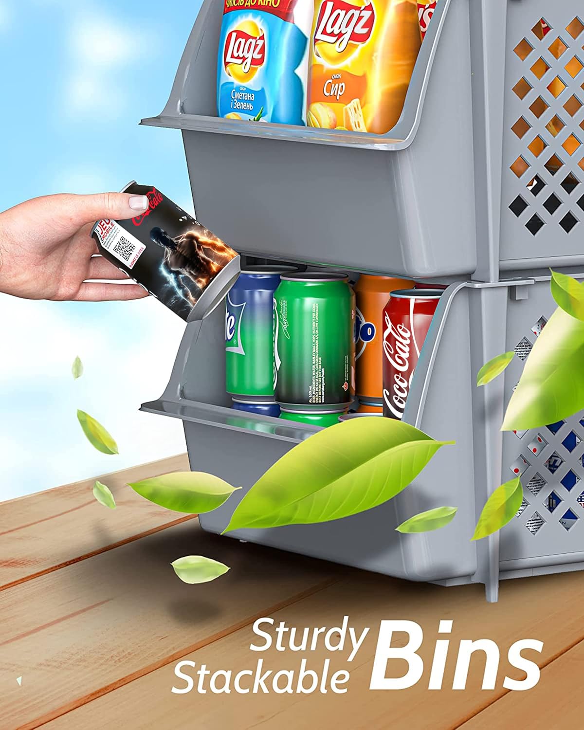 Skywin Plastic Stackable Storage Bins for Pantry - Stackable Bins for Organizing Food, Kitchen, and Bathroom Essentials (Grey - 24 Pack)