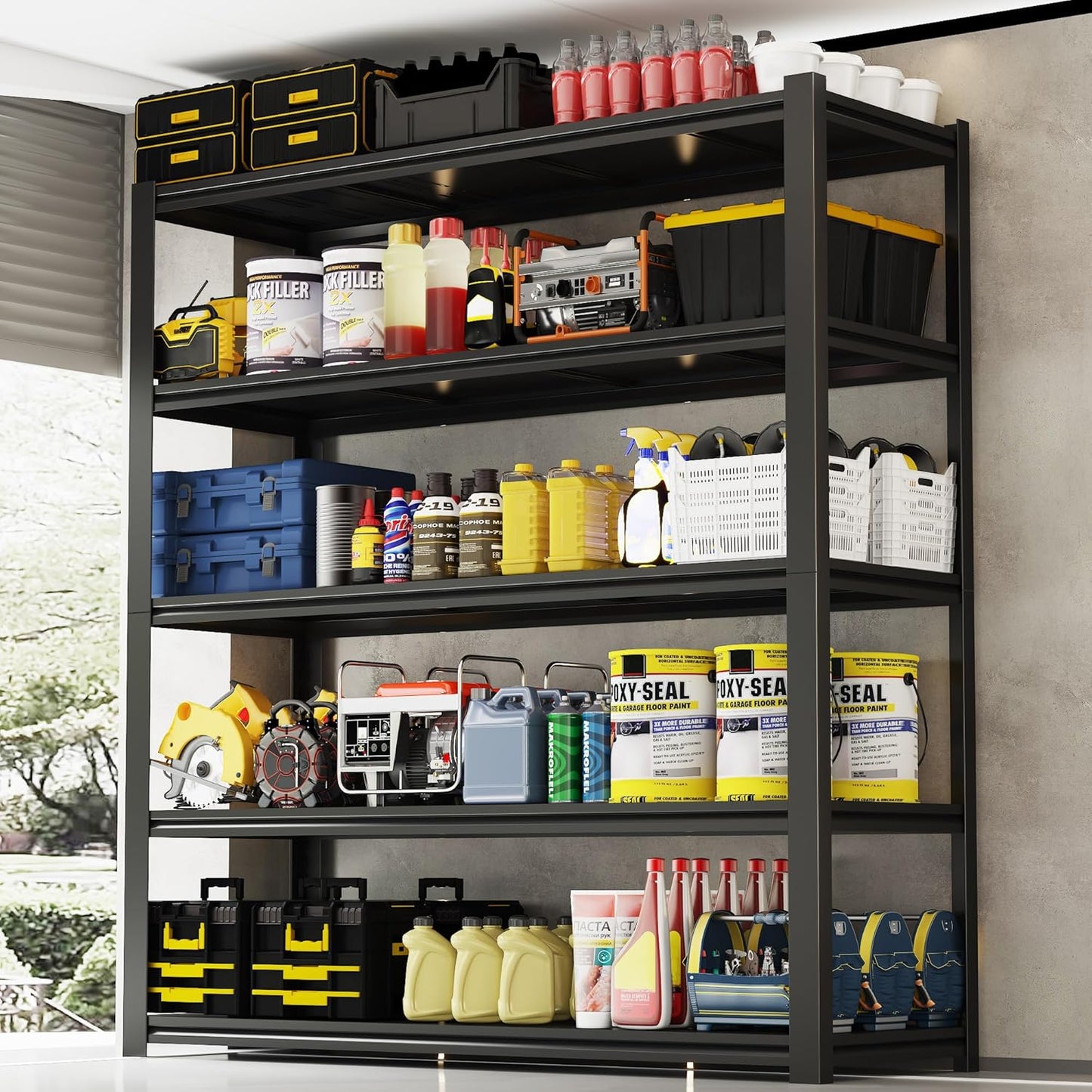 84“H Garage Shelving Heavy Duty Storage Shelves 3000 LBS Adjustable 5 Tier Metal Shelving Uints and Storage for Garage, Warehouse, Commercial, 48" W x 24" D x 84" H