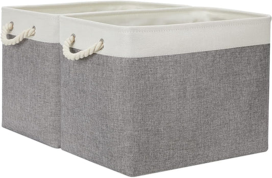 Temary Baskets for Organizing, 2 Pack Storage Baskets Large Fabric Baskets with Handles, Decorative Basket for Gifts Empty for Home (White&Grey,16Lx12Wx12H Inches)