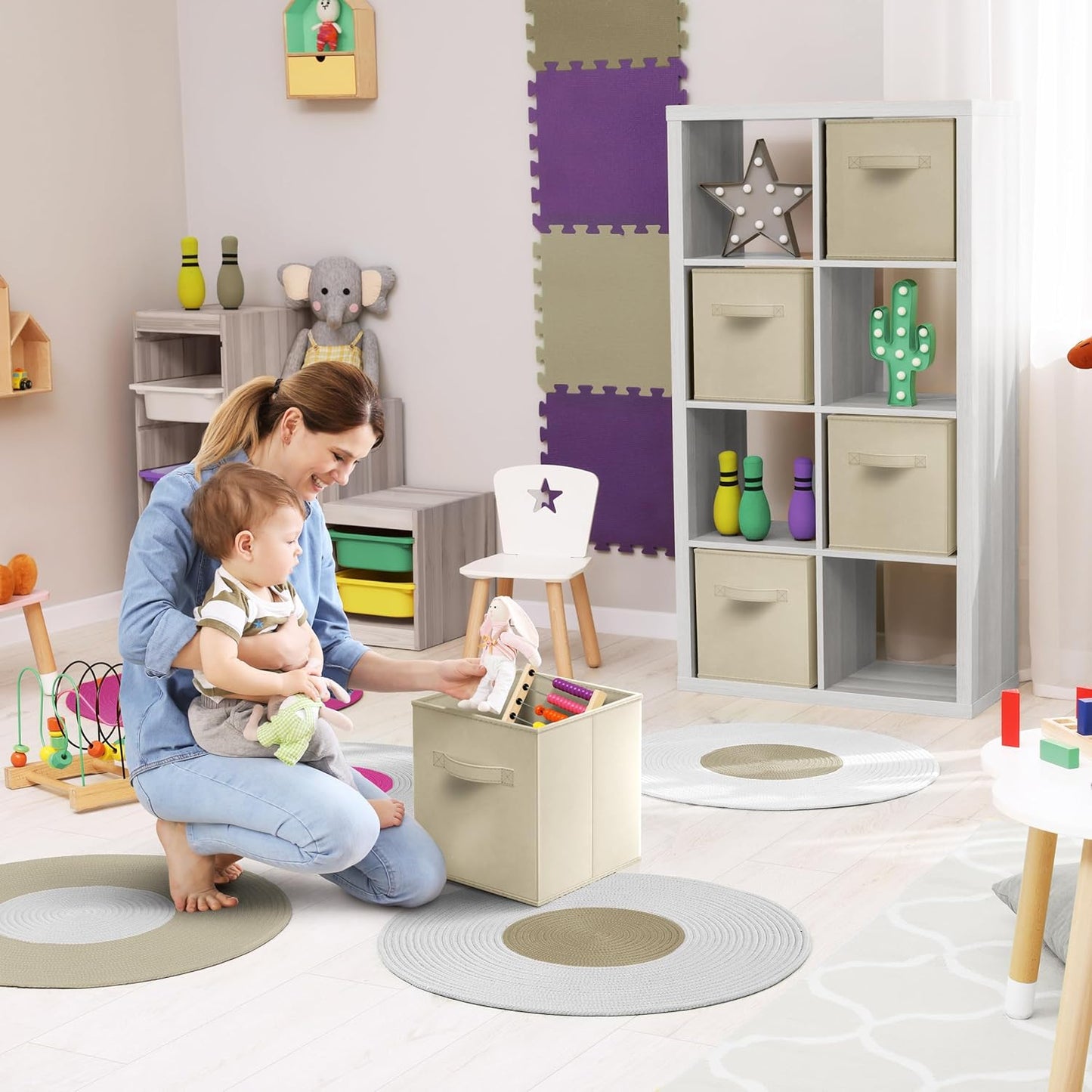 Sorbus 13 Inch Storage Bins - Sturdy Collapsible Fabric Storage Cubes with Handle - 8 Foldable Baskets for Organizing Clothes, Toys, Books - Storage Baskets for Shelves, Closets