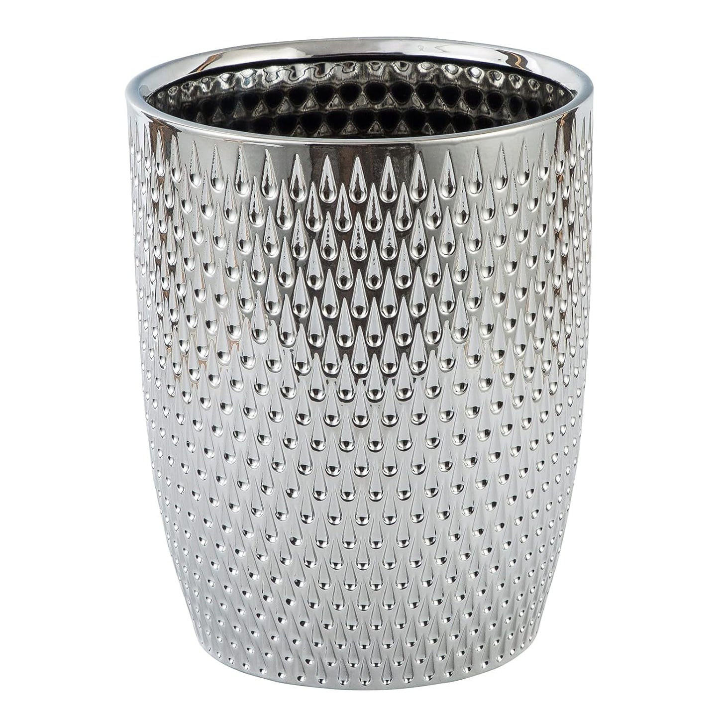 Modern Round Silver Small Trash Can Wastebasket, Garbage Container Bin for Bathrooms, Powder Rooms, Kitchens, Home Offices - Durable Ceramics - Round
