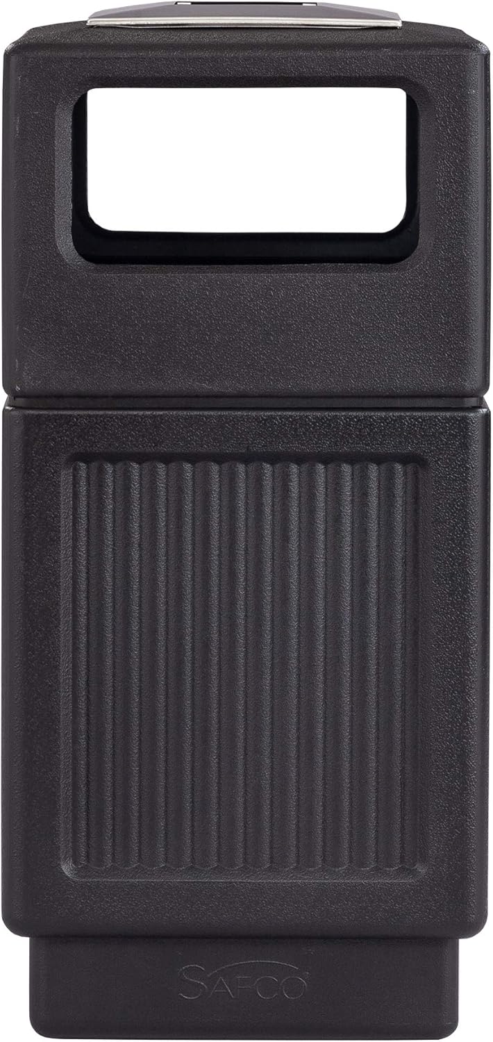 Safco Canmeleon Trash Can, 38 Gallons, Indoor and Outdoor Use, Durable & Weather-Resistant Commercial Garbage Can with Ashtray, Black