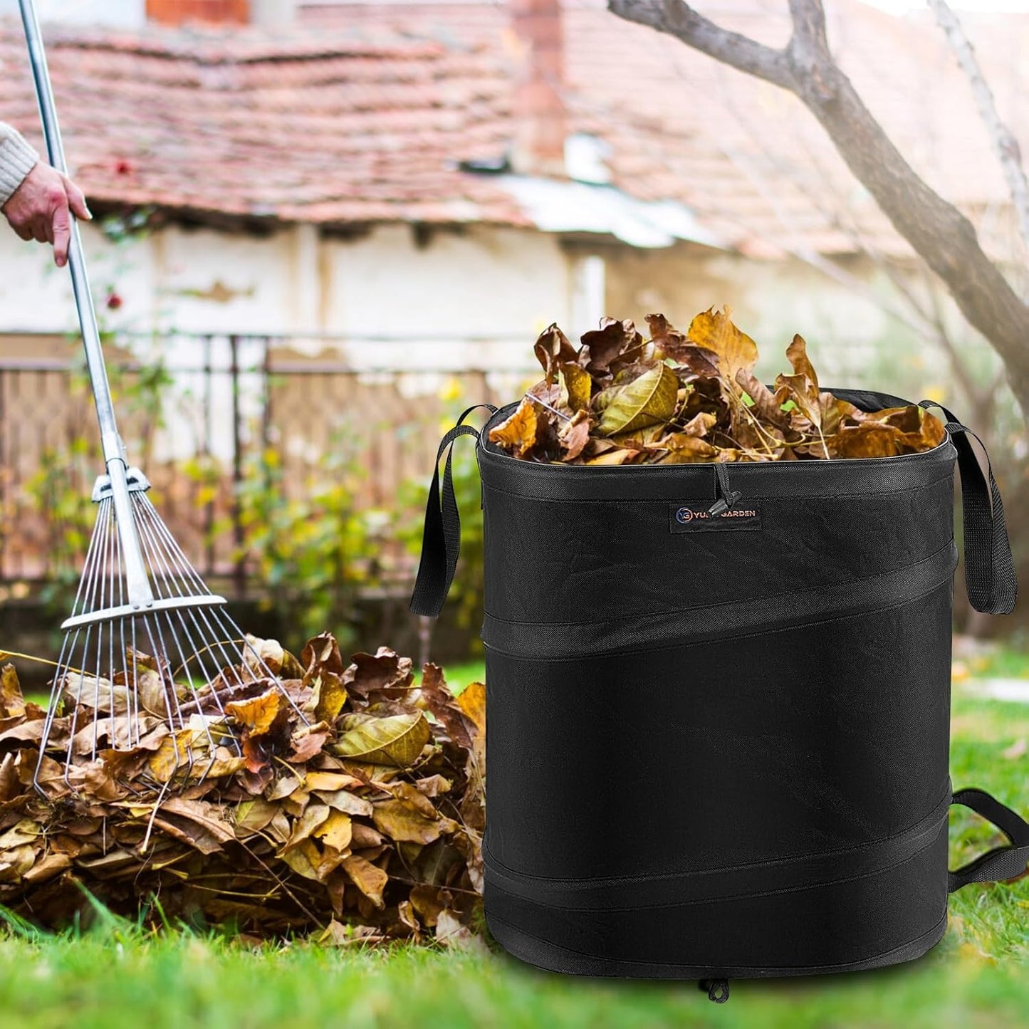 YUDI & GARDEN 19 Gallon Square Collapsible Yard Waste Bin｜Collapsible Trash Can｜Camping Trash Can, for Collecting Weeds or Yard and Party Waste