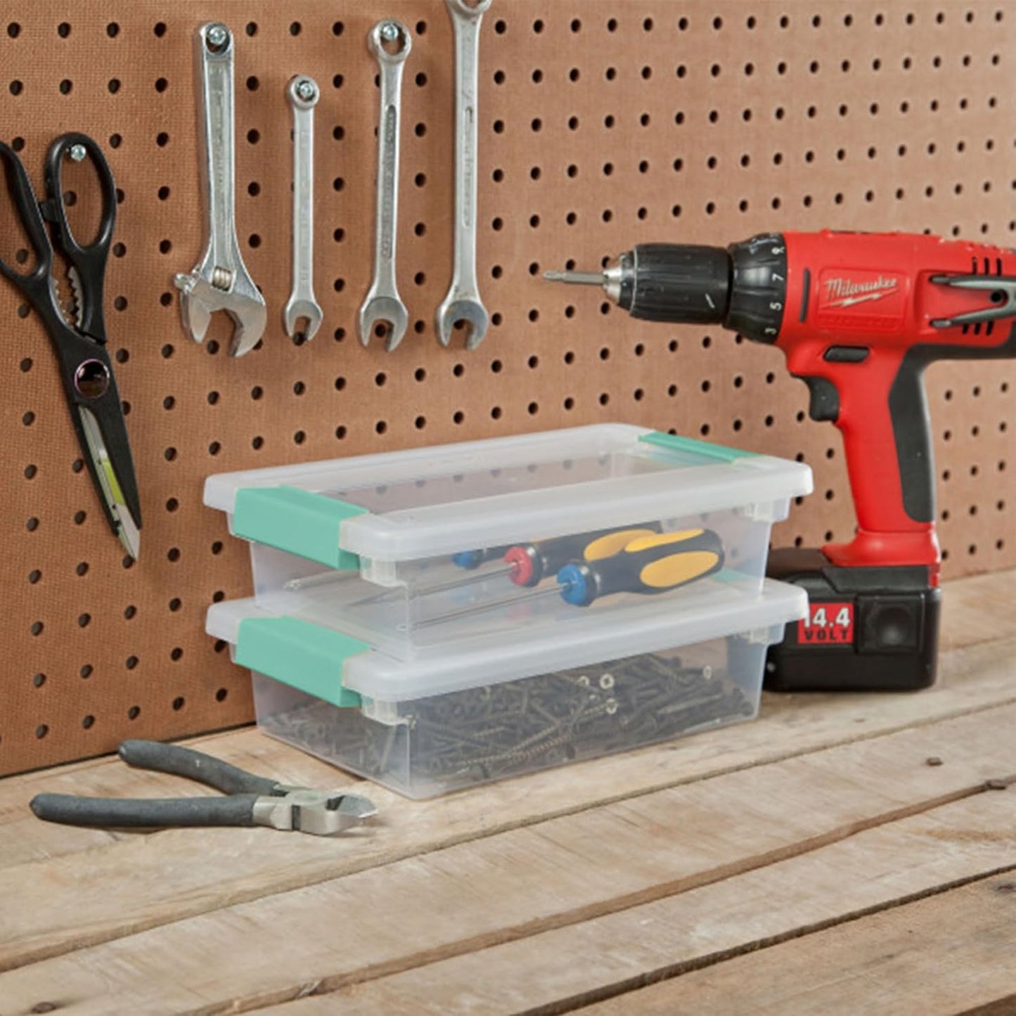 Sterilite 12-Pack Clip Box, Stackable Clear Plastic Bins with Latching Lids, Small - Writing, Arts or Crafts Supplies Storage Containers for Home, Office, Classroom and Workshop Organization