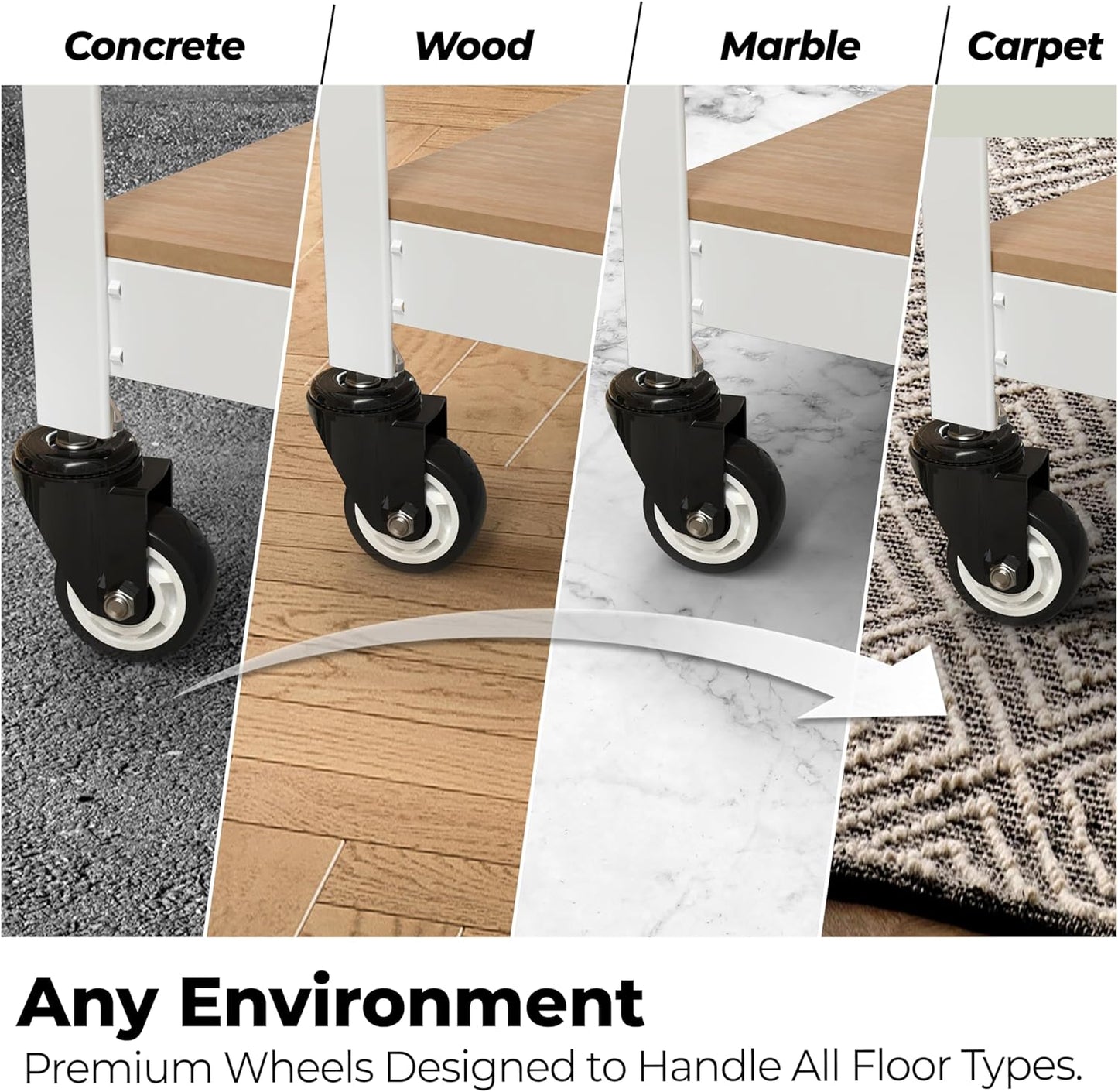 HOMEDANT House White 5-Tier Metal Rolling Cart Shelf Rack Casters Heavy Duty Wheel Shelving Unit Adjustable Utility Storage Shelves Organizer Shelf Kitchen Garage 36.2" W x 16.5" D x 69.5" H 1Pack