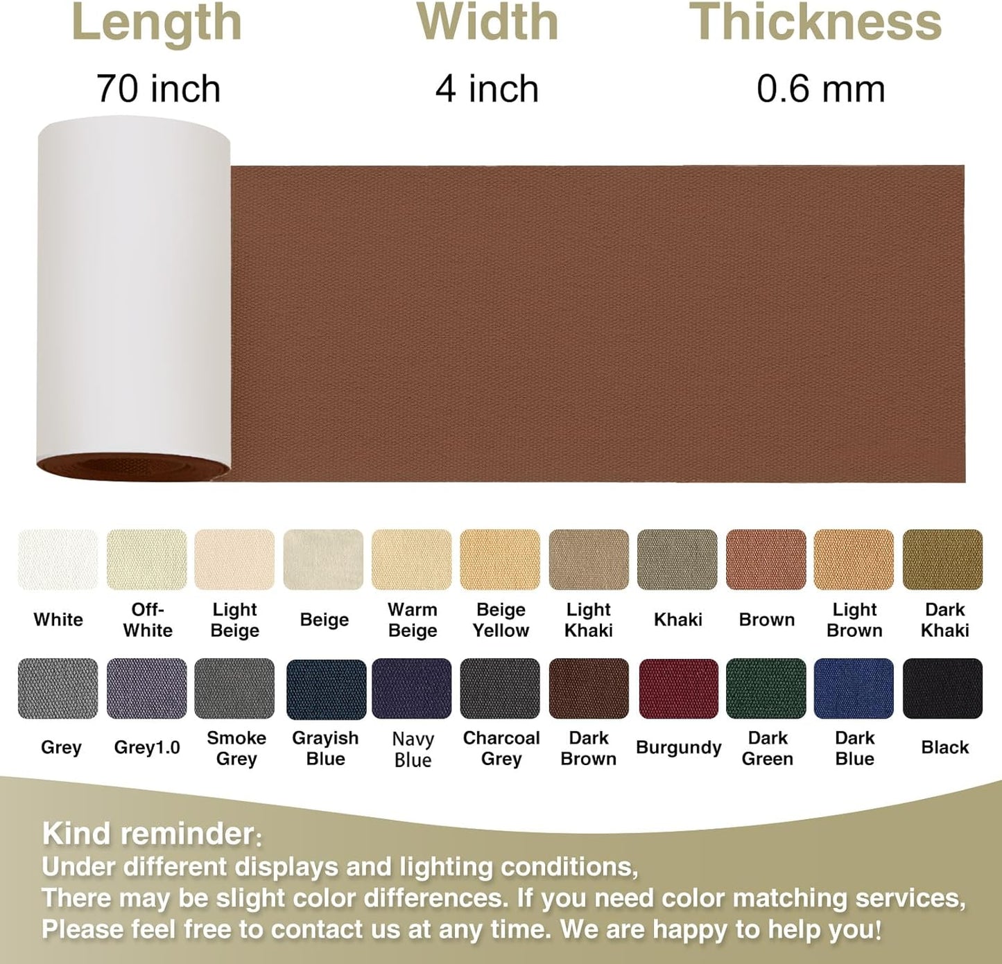 Canvas Repair Tape 4×70 Inch Waterproof Self-Adhesive Fabric Repair Patch for Repairing Boat Covers,Tents,Patio Umbrellas,Car Seats,Luggage,Sofas.(Brown)