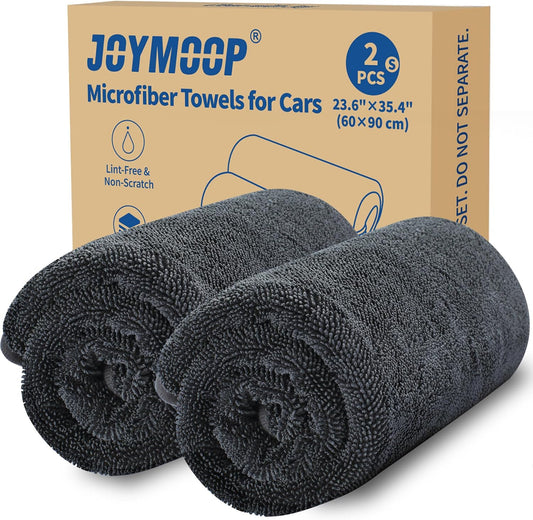 JOYMOOP Microfiber Towels for Cars, 2 Pack 35.4" x 23.6" Car Drying Towel, Dark Gray Reusable Car Towel, Quick Drying Car Microfiber Cleaning Cloth for RVs, SUVs, Trucks