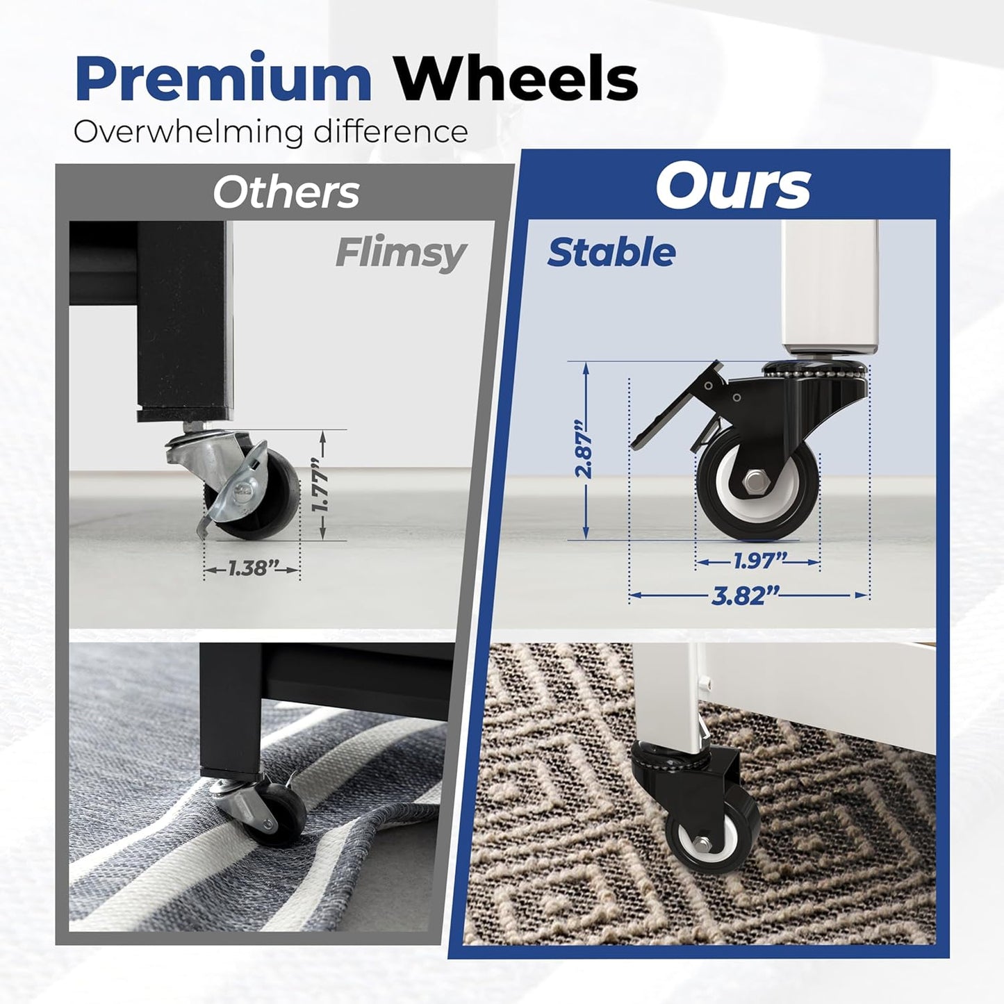 HOMEDANT House White 5-Tier Metal Rolling Cart Shelf Rack Casters Heavy Duty Wheel Shelving Unit Adjustable Utility Storage Shelves Organizer Shelf Kitchen Garage 24.4" W x 16.5" D x 62.2" H 2Pack