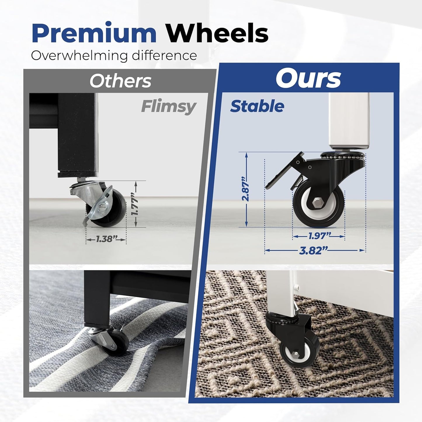 HOMEDANT House White 5-Tier Metal Rolling Cart Shelf Rack Casters Heavy Duty Wheel Shelving Unit Adjustable Utility Storage Shelves Organizer Shelf Kitchen Garage 24.4" W x 16.5" D x 62.2" H 1Pack