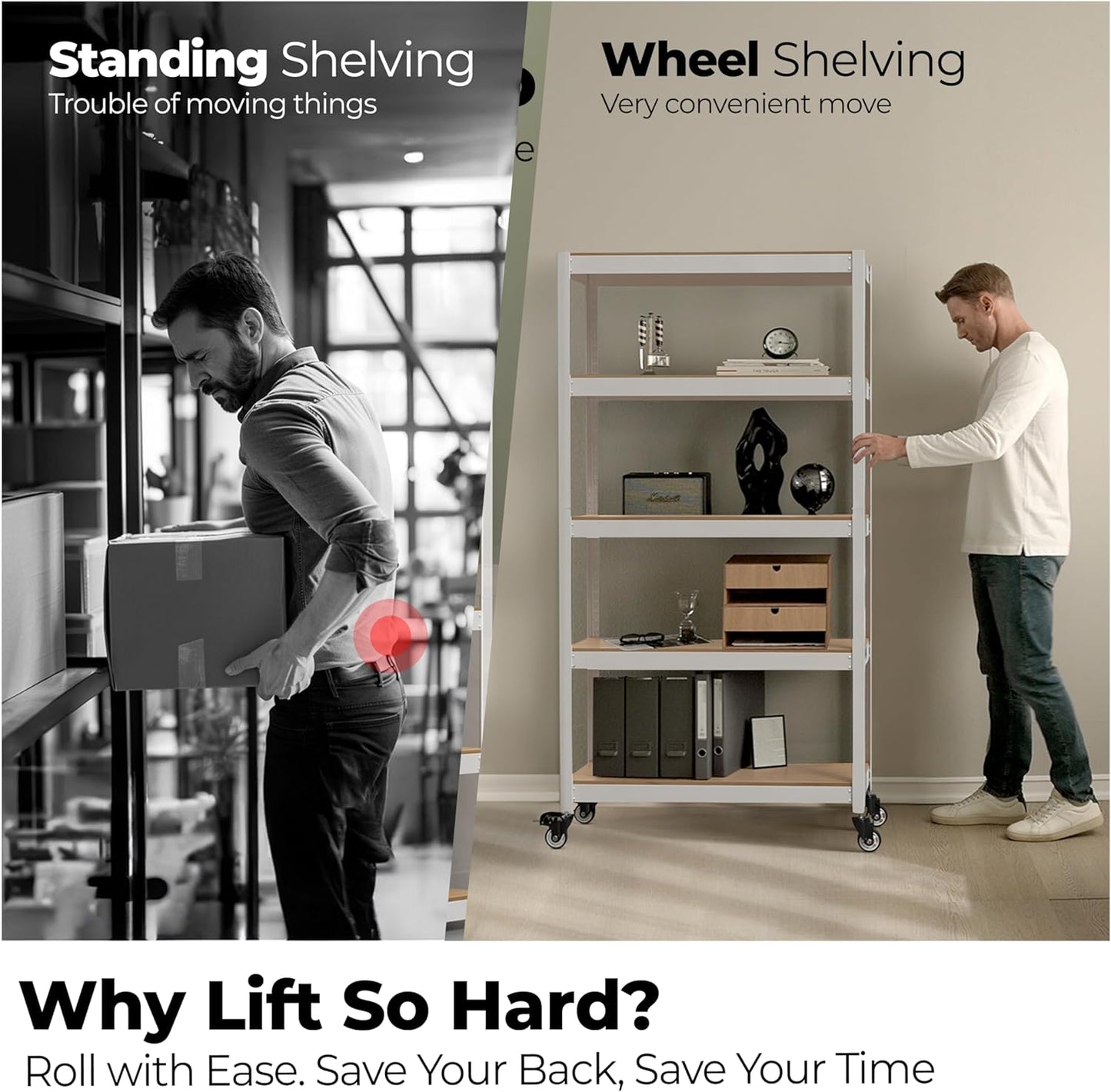 HOMEDANT House White 5-Tier Metal Rolling Cart Shelf Rack Casters Heavy Duty Wheel Shelving Unit Adjustable Utility Storage Shelves Organizer Shelf Kitchen Garage 36.2" W x 16.5" D x 69.5" H 4Pack