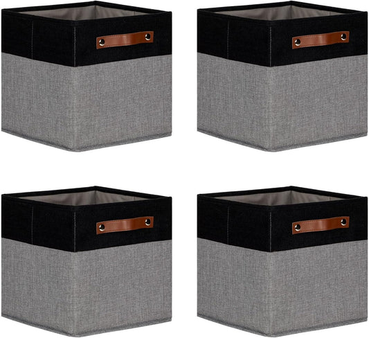 DULLEMELO 11x11 Storage Cubes, Collapsible Sturdy Cube Storage Bins With Handles for Organizing,Fabric Storage Cubes Baskets for Shelves Nursery Closet Home Organization and Storage (Black&Grey)
