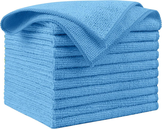 AIDEA Microfiber Cleaning Cloth Blue 10PK, Microfiber Towels for Cars, Premium Car Cloths, Dusting Cloth Lint Free Cleaning Rags for SUVs, House, Kitchen, Window, Workshops,12×12"