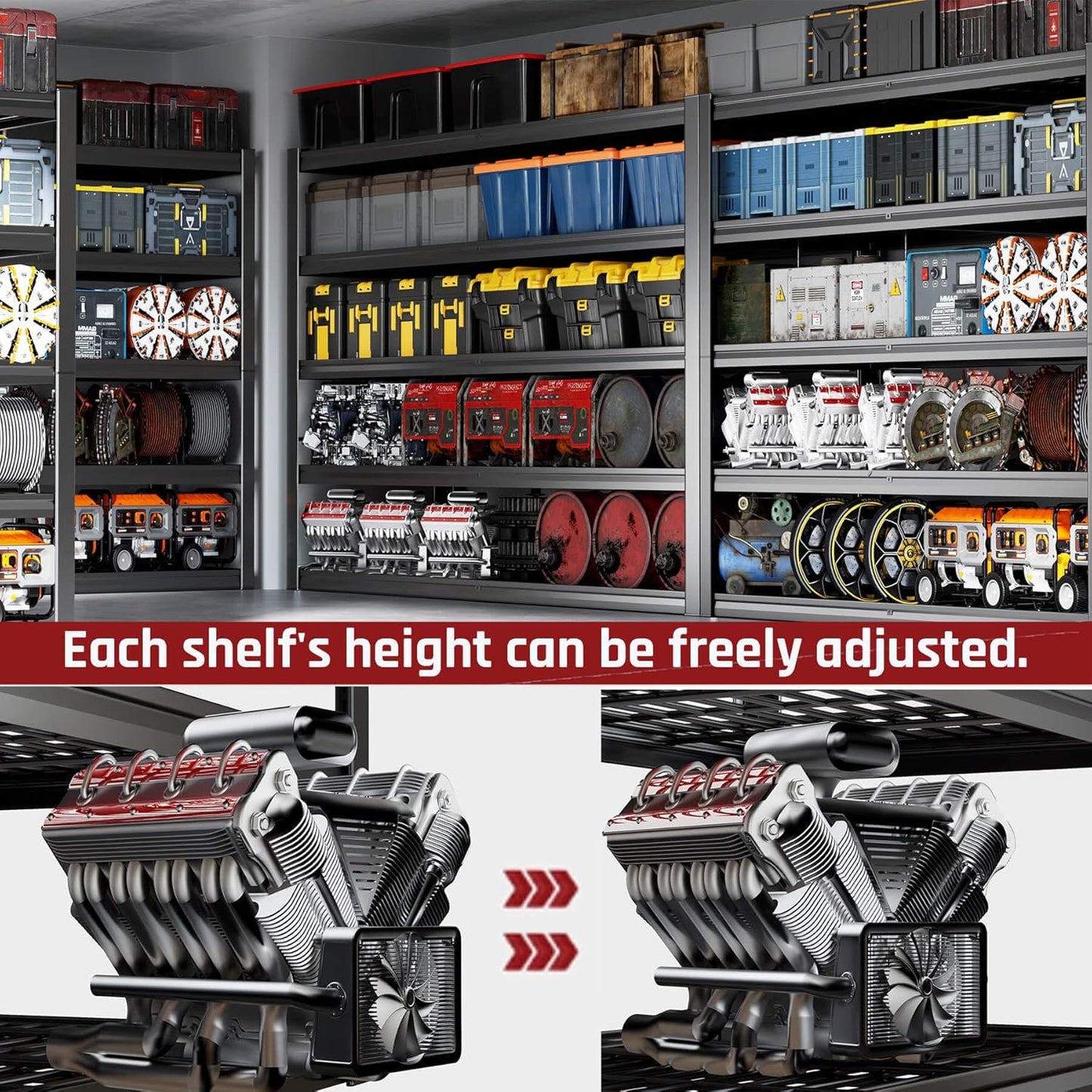 65" W Garage Shelving Heavy Duty, 5 Tier Garage Shelves, 30" D Adjustable Storage Shelving Unit, Commercial Metal Shelf for Warehouse, Pantry, School, Shop, 68" Wx30 Dx79 H