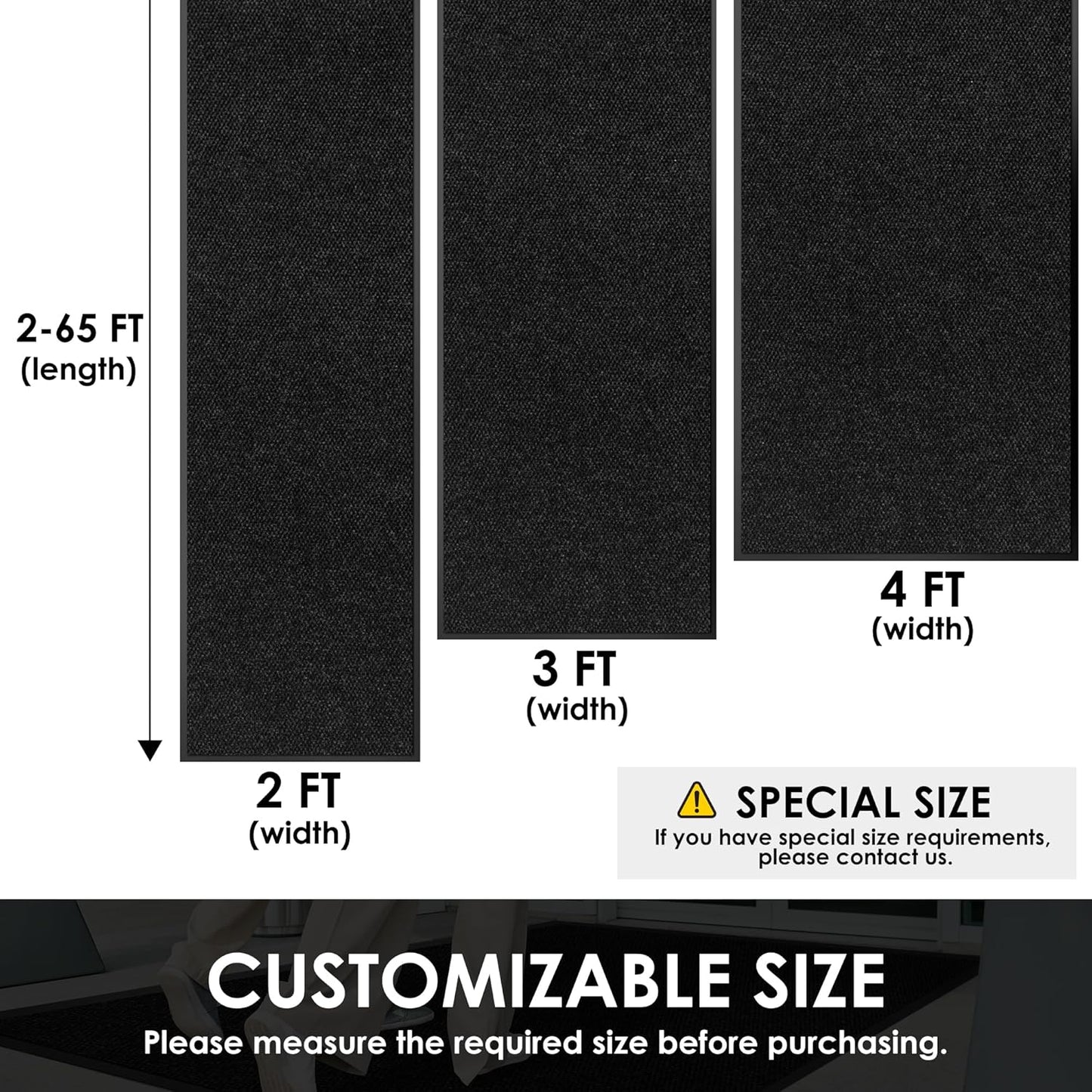 3′ x 54′ Front Door Mat Indoor Outdoor Entrance, Commercial Floor Mat Heavy Duty Dirt Trapper Entryway Doormat, Custom Size Non Slip Rubber Backing Welcome mat, Door Mat for High Traffic Area