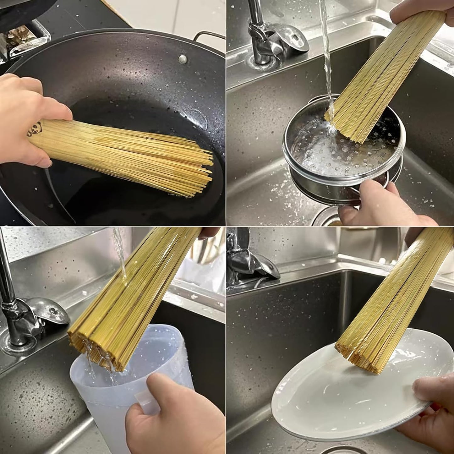 Bamboo Wok Brush 2 Pack – Handmade Natural Scrubbers for Carbon Steel & Cast Iron, 100% Bamboo, No Metal, Eco-Friendly Kitchen Cleaning Brushes for Woks, Pans, Dishes, Teapots(for All Pots)