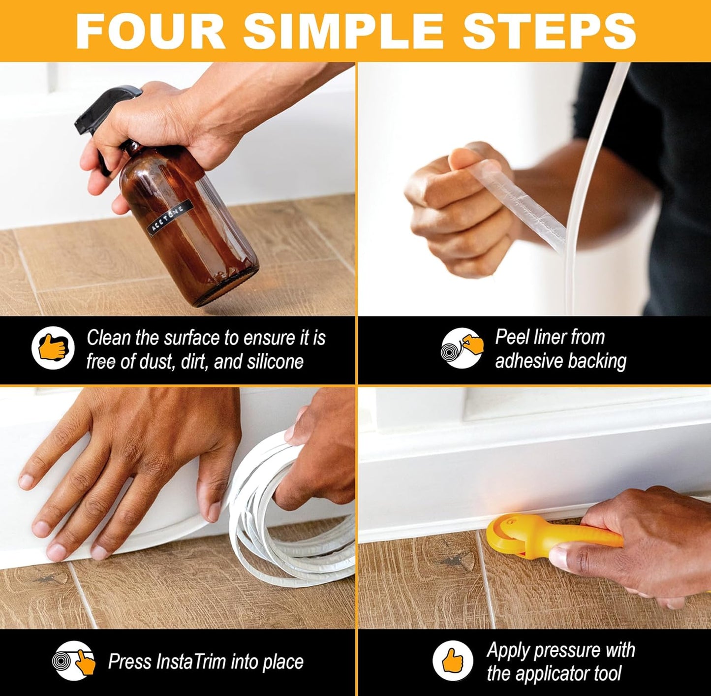 InstaTrim The Original Flexible Trim - 10ft Grey 1/2" Adhesive Trim with Many Uses Including Bathtubs, Sinks, Counters, Tile, Floors - Made in USA