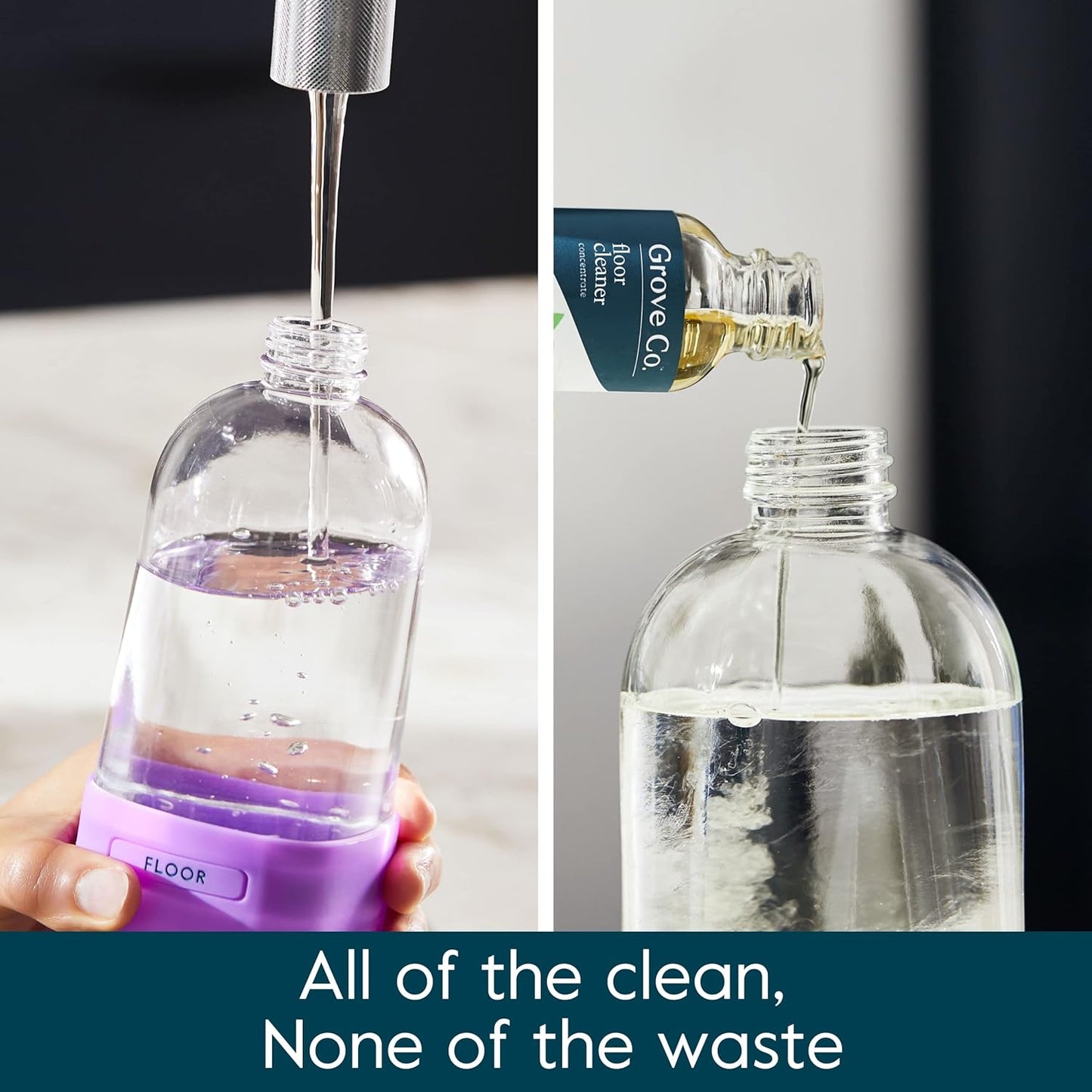 Grove Co. Floor Cleaner Refill Concentrate (2 x 1 Oz) + 1 x Durable Glass Spray Bottle (16 Oz) Plant-Based Cleaning Supplies Bundle, No Plastic Waste, 100% Natural Orange & Rosemary Scent