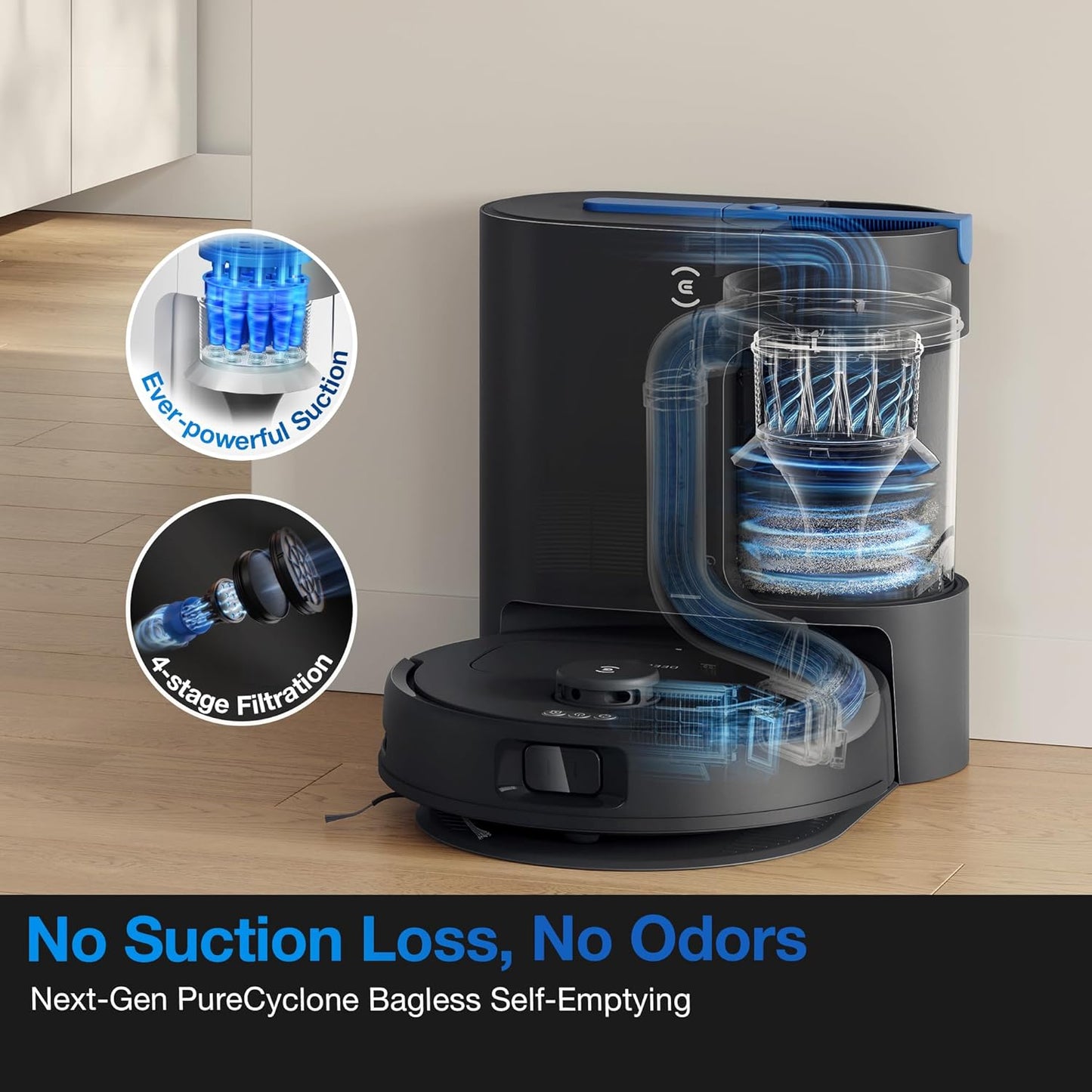 ECOVACS DEEBOT N20e Plus Robot Vacuum and Mop,with Bagless Self Emptying Station,10000Pa Powerful Suction,Anti-Tangle Technology,45-Day Capacity,300 Minutes Runtime,Perfect for Pet Hair