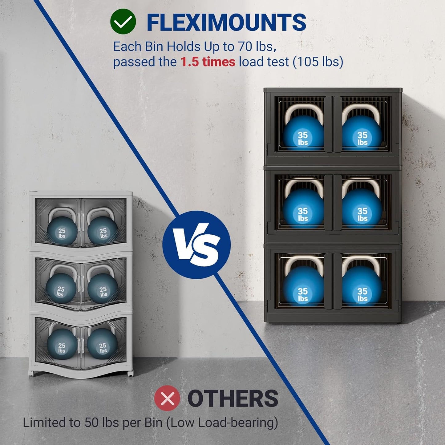 FLEXIMOUNTS 152 QT Stackable Storage Bins With Lids, Collapsible Plastic Storage Bins, Closet Organizers and Containers with Doors and Built-in Wheels For Home, 2 Pack Cubes, Milky White