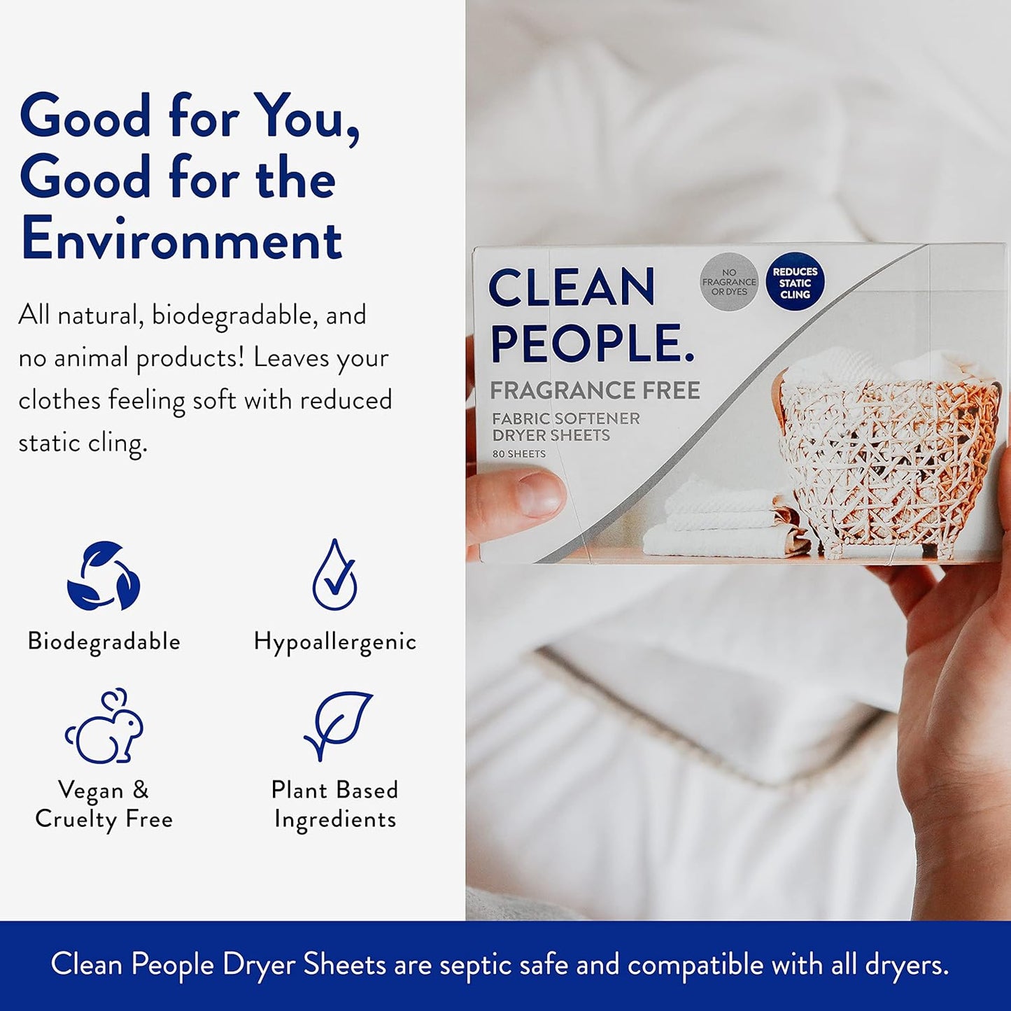 The Clean People Fabric Softener Sheets - Dryer Sheets - Softens & Removes Static Cling - Vegan Laundry Softener, Essential Oils - Fragrance Free 360 Pack