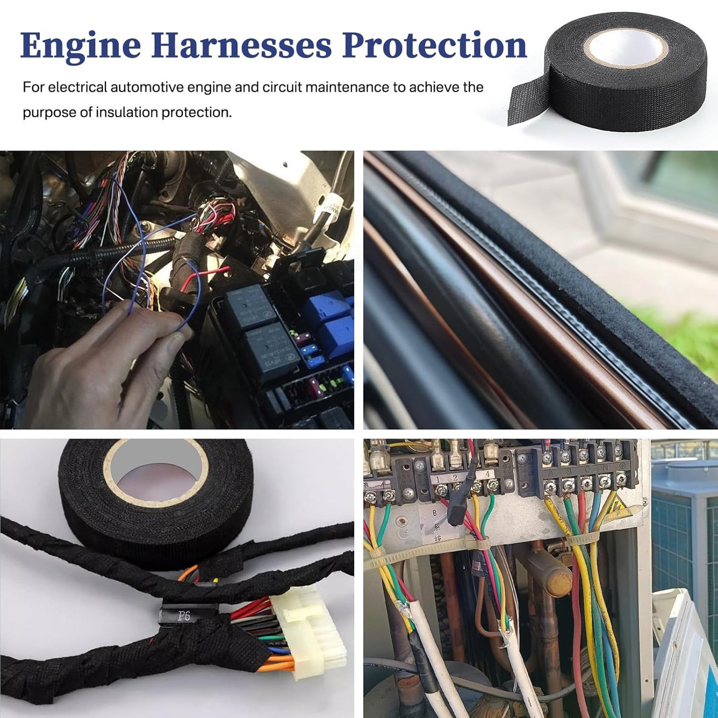Wire Harness Tape, 0.98＂x 49FT 5 Rolls, Wiring Loom Harness, Self-Adhesive Felt Cloth Electrical Tape for Automotive Engines, Harness Wrap Protection,Noise Dampening and Cable Protection,Black
