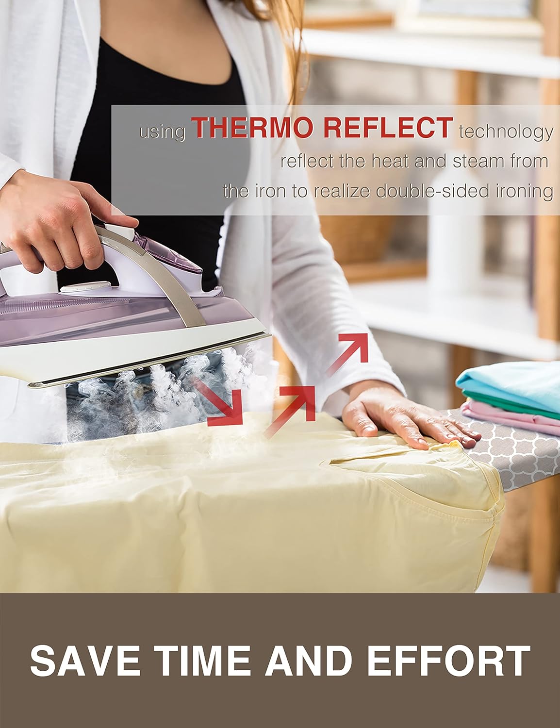 Extra Thick Ironing Board Cover and Pad, Resist Scorching and Staining, 15x54 Reflective Silicone Ironing Board Cover, Elastic Edges, 4 Fasteners, Protective Scorch Mesh Cloth