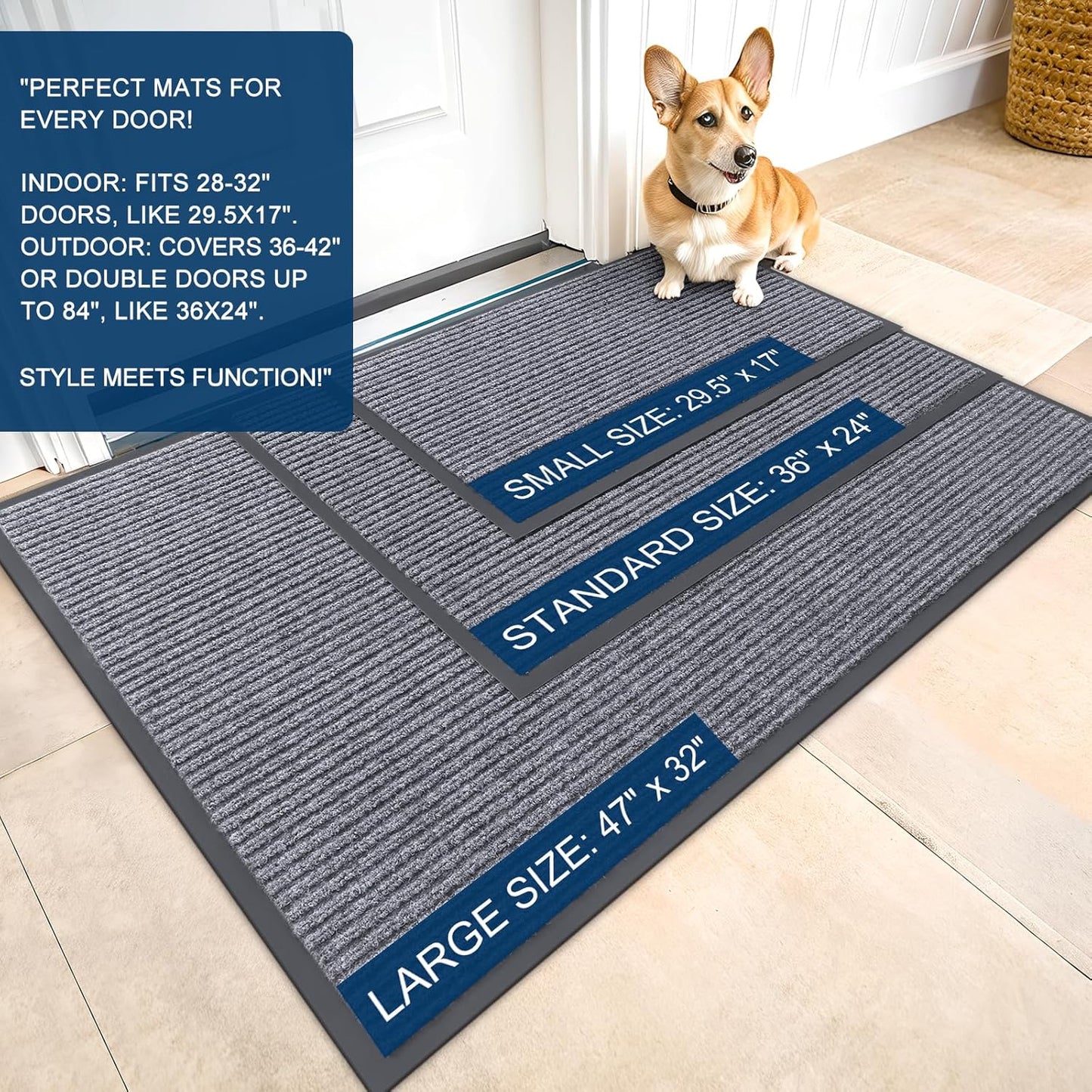 OLANLY Front Door Mat Indoor Outdoor Entrance, Waterproof Heavy Duty Doormat, Fade Resistant, Low Profile, Easy Clean Patio Porch Welcome Floor Mats for Entry, 71x24, Light Gray