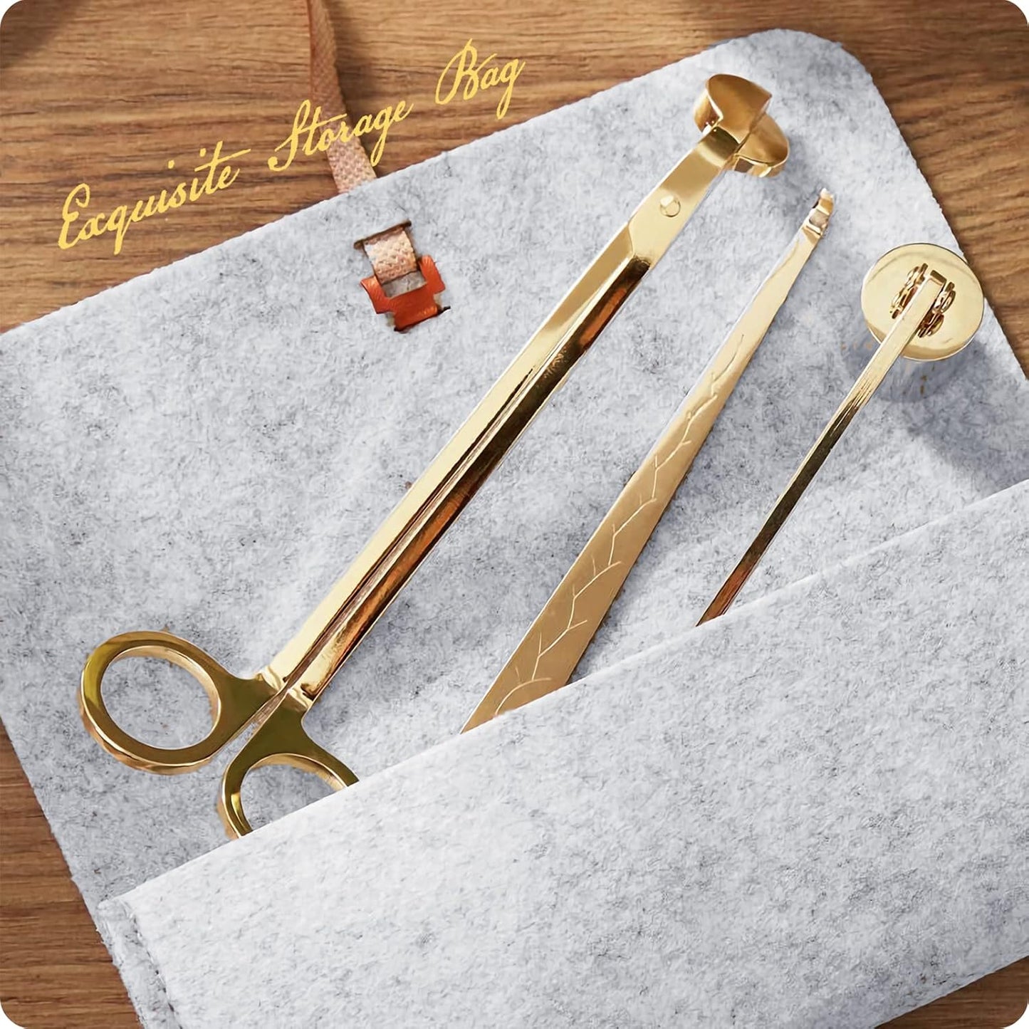 Exquisite Candle Accessories Tool Pack Bag, Rechargeable Electric Lighter， Wick Trimmer, Dipper, Snuffer and Tray Holder Elegant Kit Gift for Candle Lovers in Dating, Valentines Decor. (French Gold)