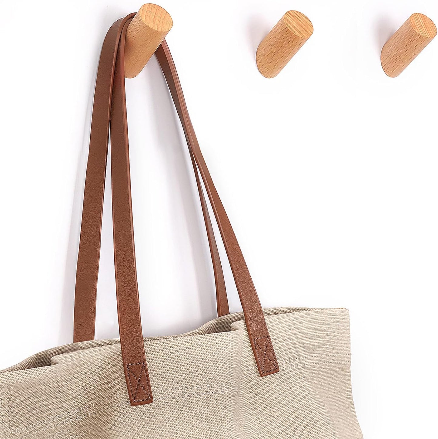 Wood Hooks, 3 Pack Wall Hooks Heavy Duty Rustic Coat Hooks Wall Mounted, Decorative Hooks for Hanging Coats Hats Towels Robes Hat Rack for Wall (Beech Wood)