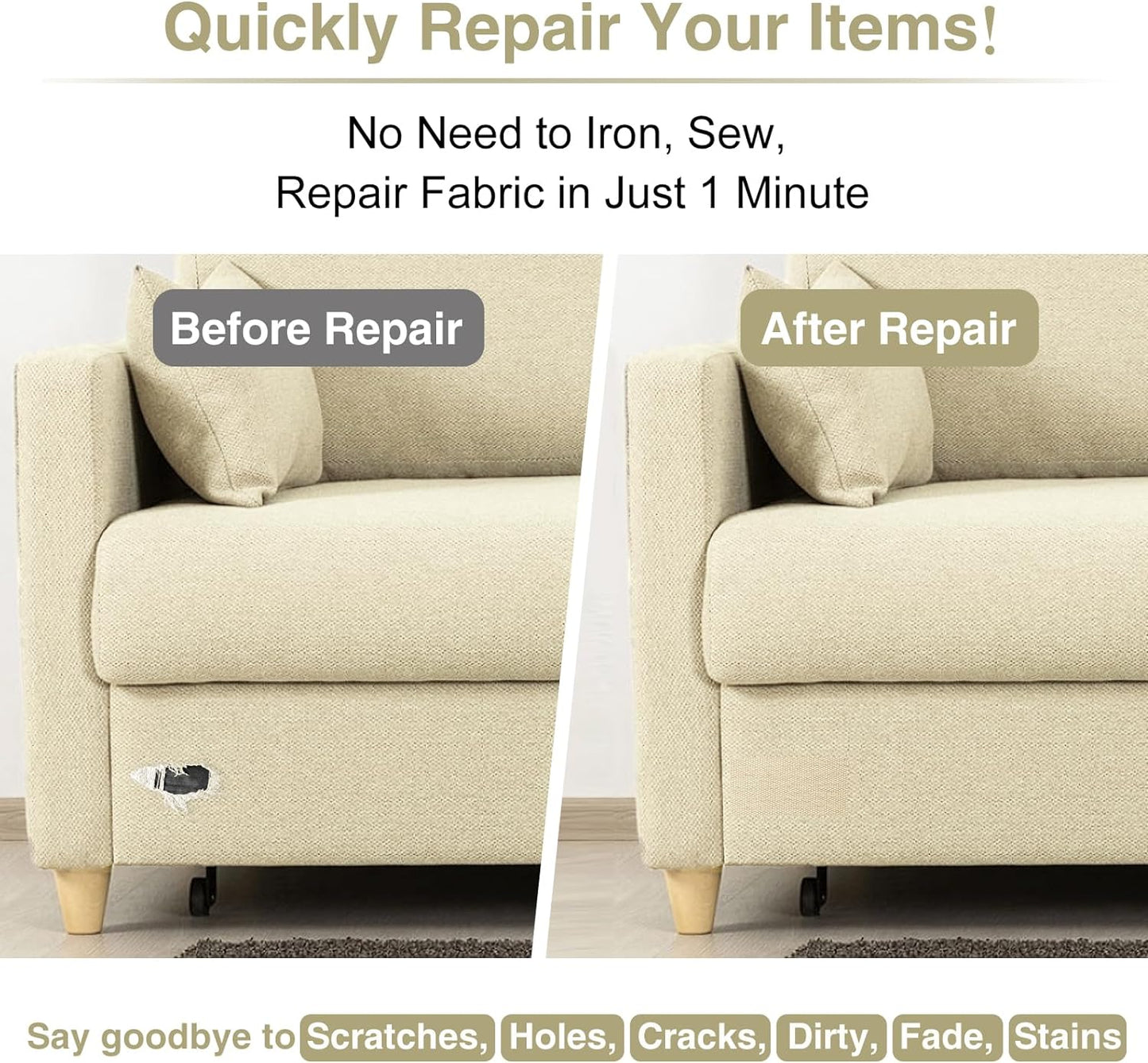 Canvas Repair Tape 4×70 Inch Waterproof Self-Adhesive Fabric Repair Patch for Repairing Boat Covers,Tents,Patio Umbrellas,Car Seats,Luggage,Sofas.(Dark Khaki)