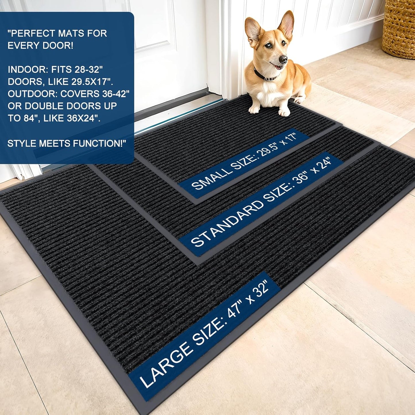 OLANLY Front Door Mat Indoor Outdoor Entrance, Waterproof Heavy Duty Doormat, Fade Resistant, Low Profile, Easy Clean Patio Porch Welcome Floor Mats for Entry, 59x20, Black