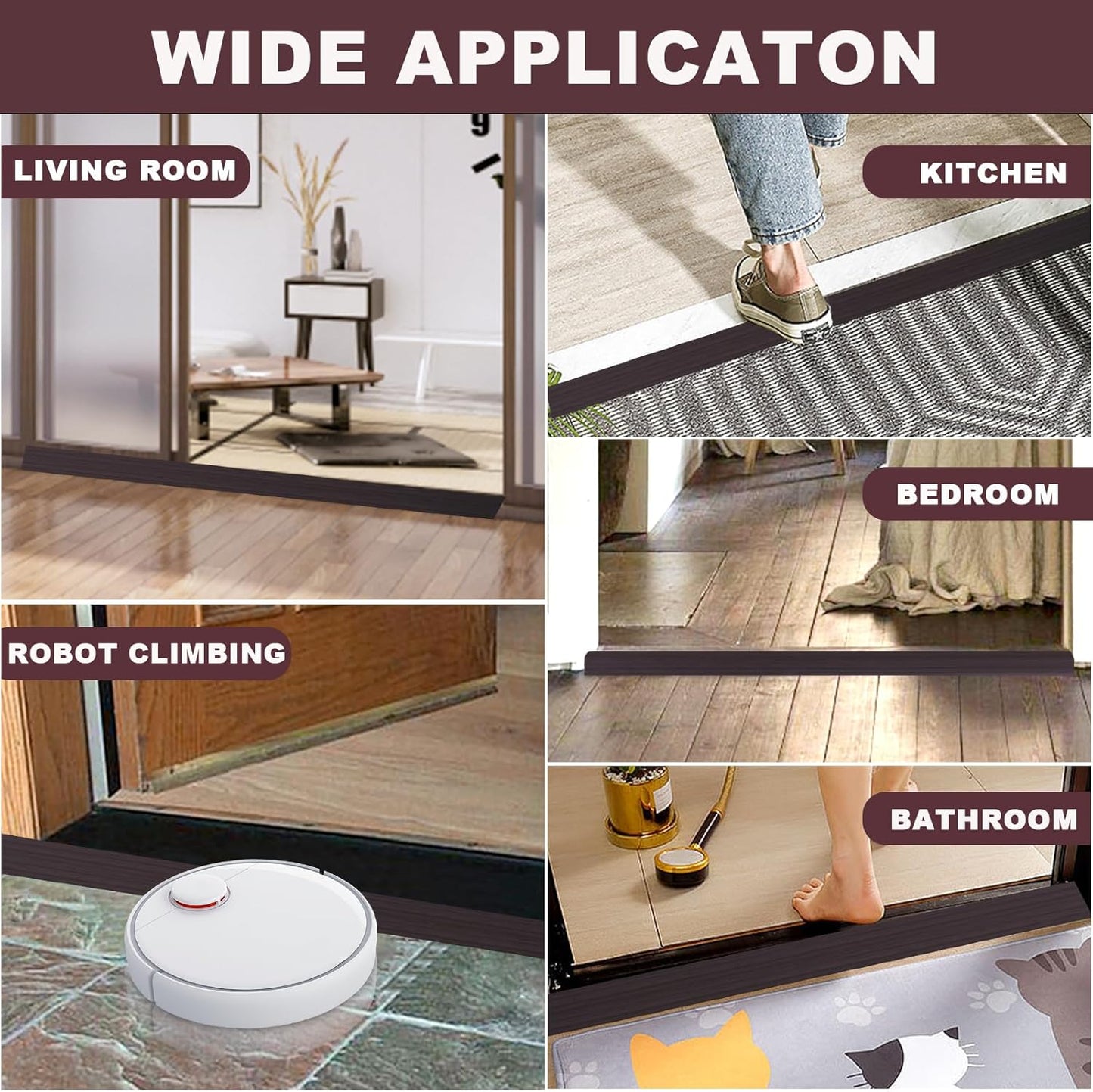 Vinyl Door Threshold Flooring Transition Strip Self Adhesive Carpet Edging Strip for Laminate Doorway Edge Threshold from 2/5" to 3/5" (Black Walnut Wood Grain, 3.3 Ft)