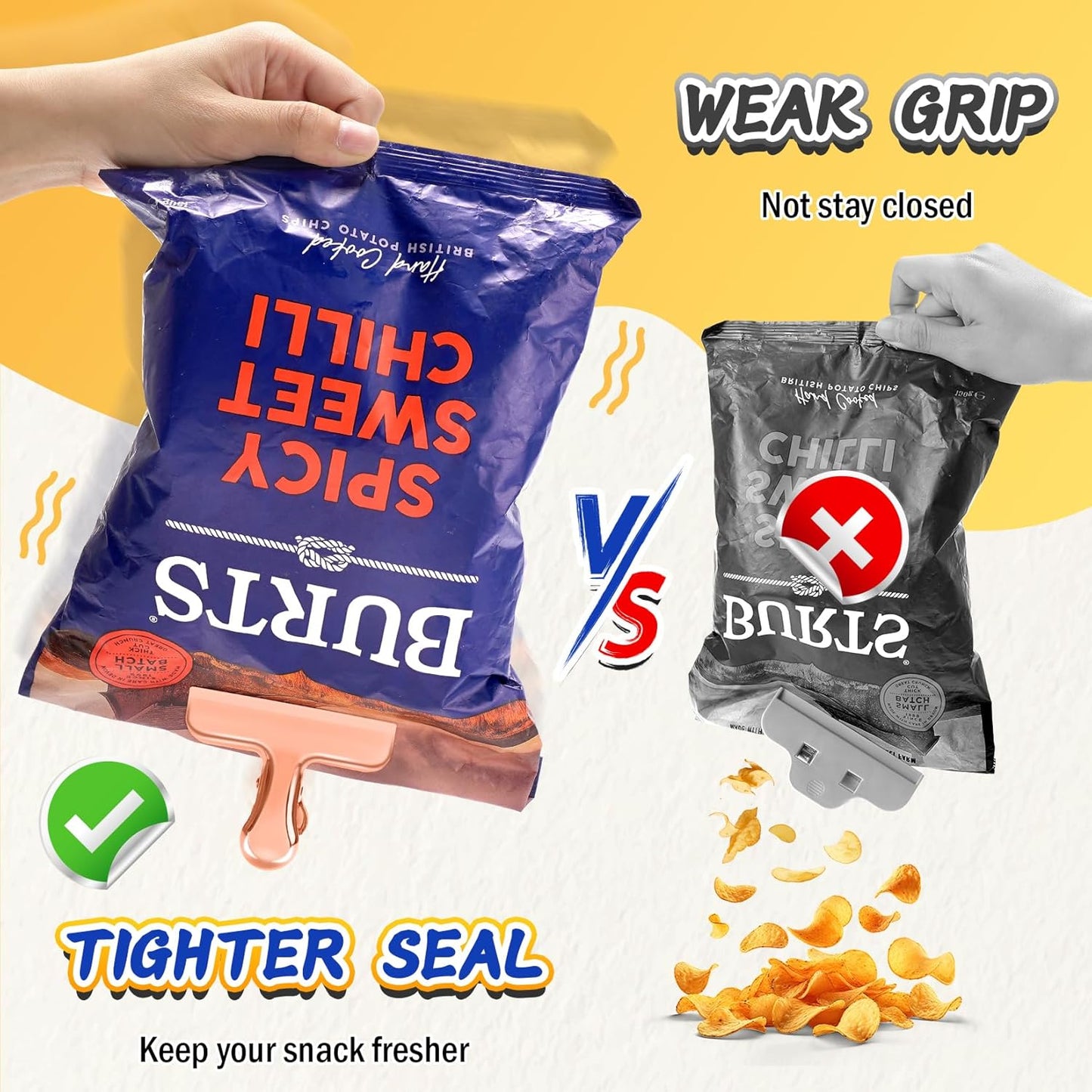 VNDUEEY 12 Pack Stainless Steel Chip Bag Clips, Chip Clips for Food Bags, Air Tight Seal Bag Clip for Snack, Heavy Duty Clip for Office and Kitchen - 3 Inches, Rose Gold