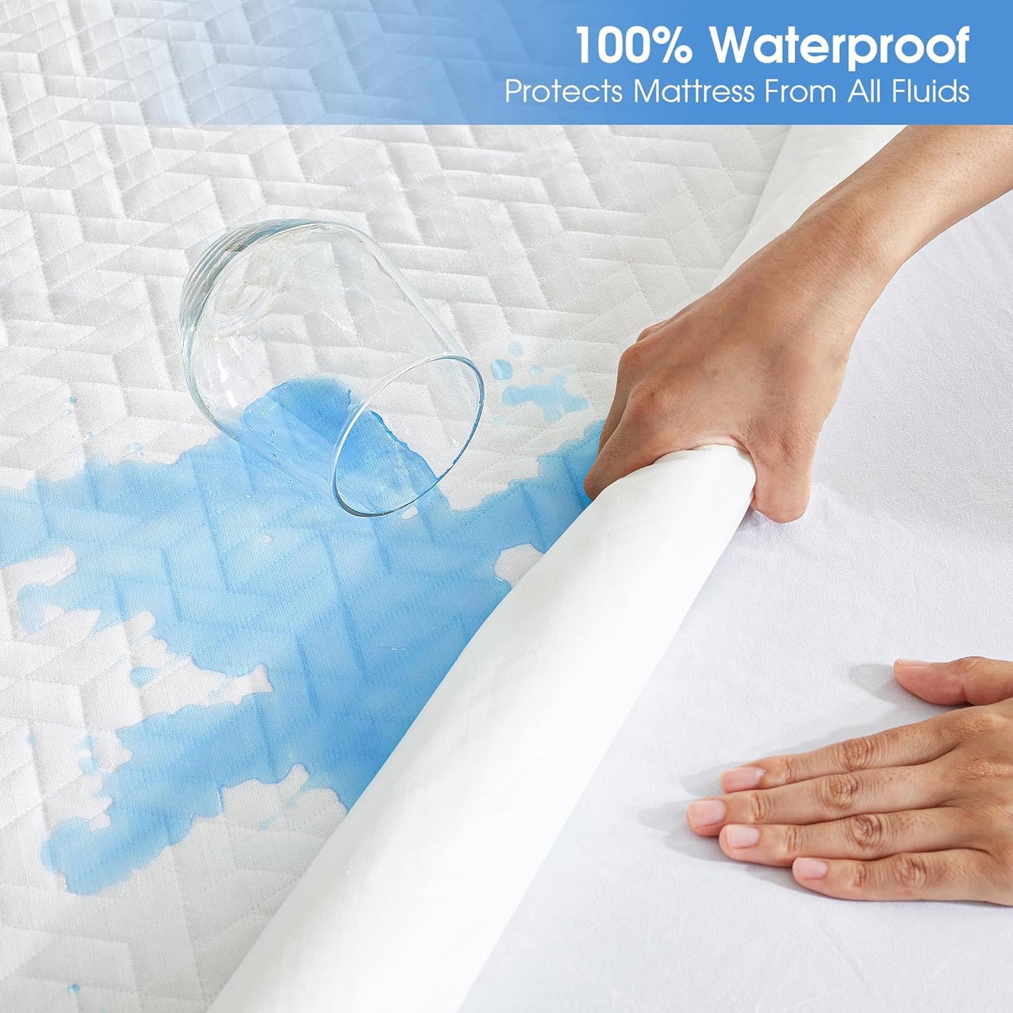 Hanherry 100% Waterproof Mattress Protector King Size, Mattress Cover 3D Air Fabric Cooling Mattress Pad Cover Smooth Soft Breathable Noiseless, 8''-21'' Deep Pocket