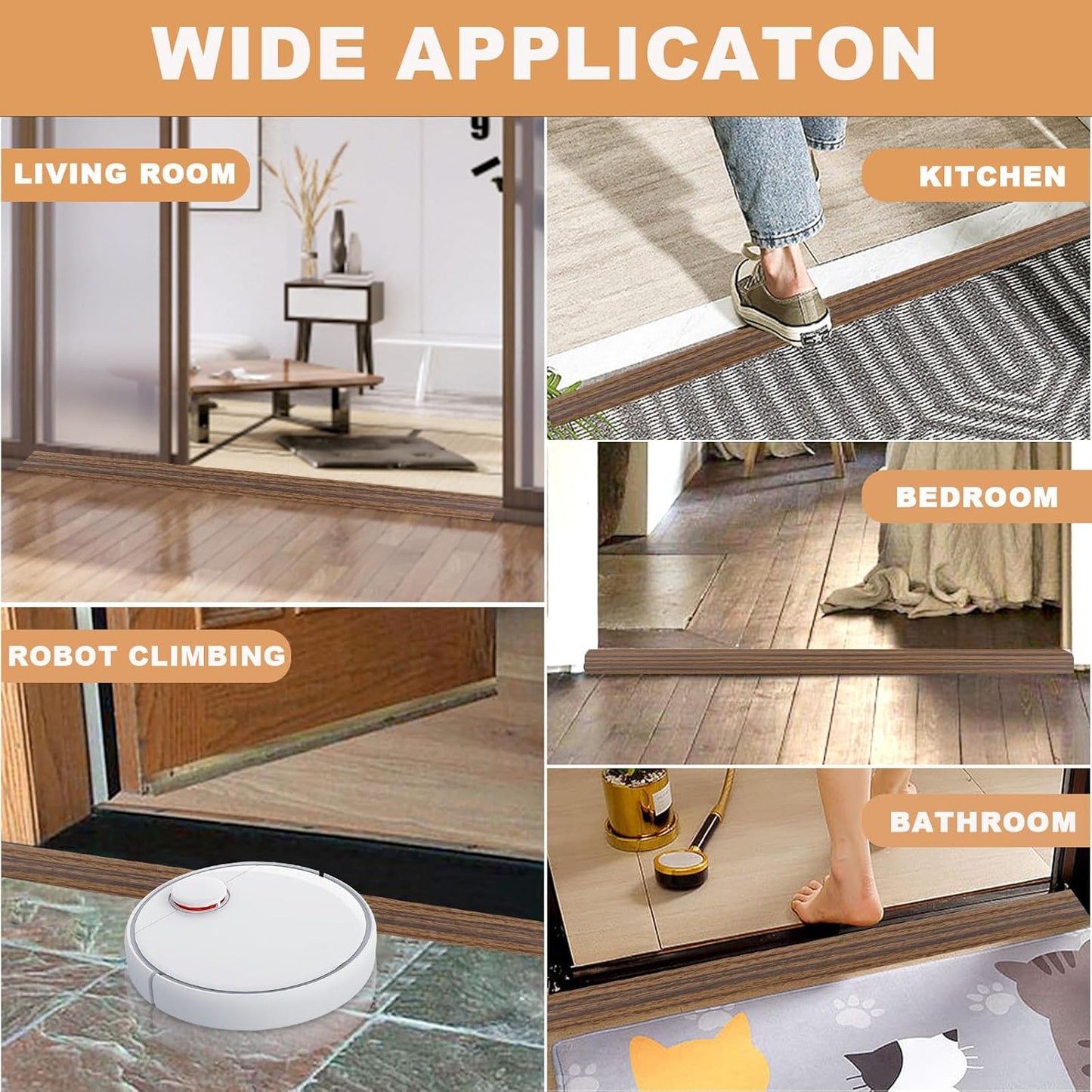 Vinyl Door Threshold Flooring Transition Strip Self Adhesive Carpet Edging Strip for Laminate Doorway Edge Threshold from 2/5" to 3/5" (Smoked Brown Wood Grain, 10 Ft)