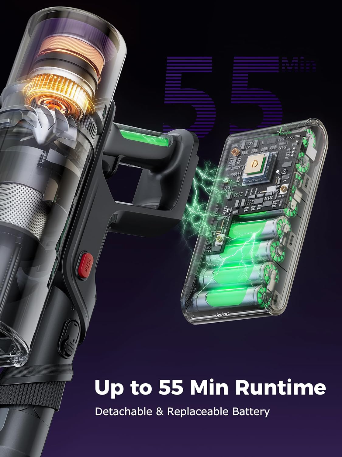 Proscenic Cordless Vacuum Cleaner, 45Kpa 55Mins Runtime, 180°Bendable Wand, Vacuum Cleaners for Home with Green Light, Anti-Tangle Brush, Rechargeable Lightweight Stick Vacuum for Pet Hair, P16(Blue)