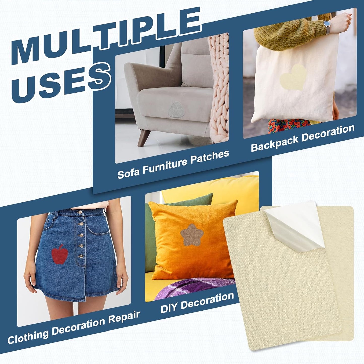 PATIKIL 8x11 Inch Linen Repair Patches, 2Pcs Self-Adhesive Fabric Patch for Sofas Tote Bags Furniture Car Seats Clothes Tents, Beige