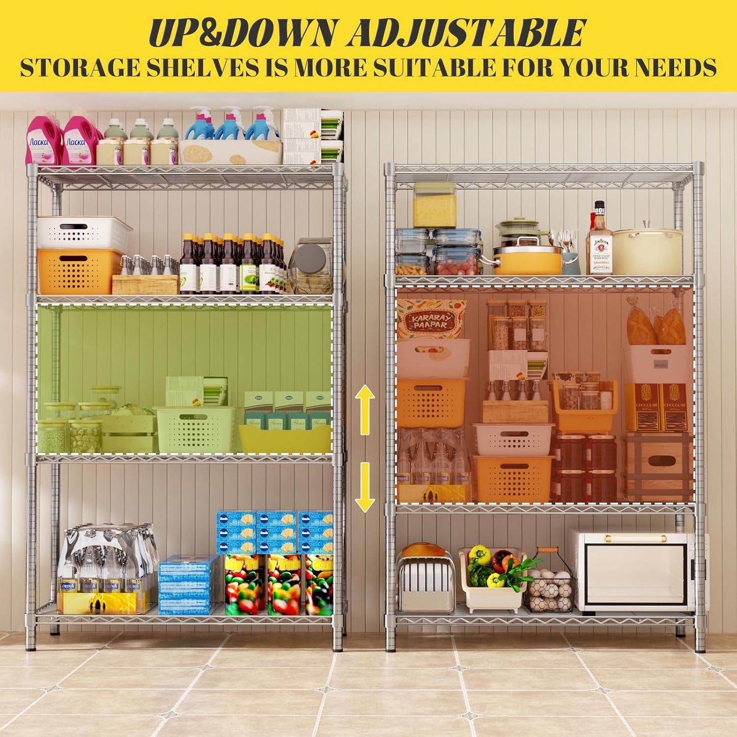 Storage Shelves, 36" L x 14" W x 54" H Heavy Duty Garage Wire Shelving Unit Loads 1400LBS, 4-Tier Adjustable Metal Industrial Utility Shelf Rack for Kitchen, Laundry Room, Basement