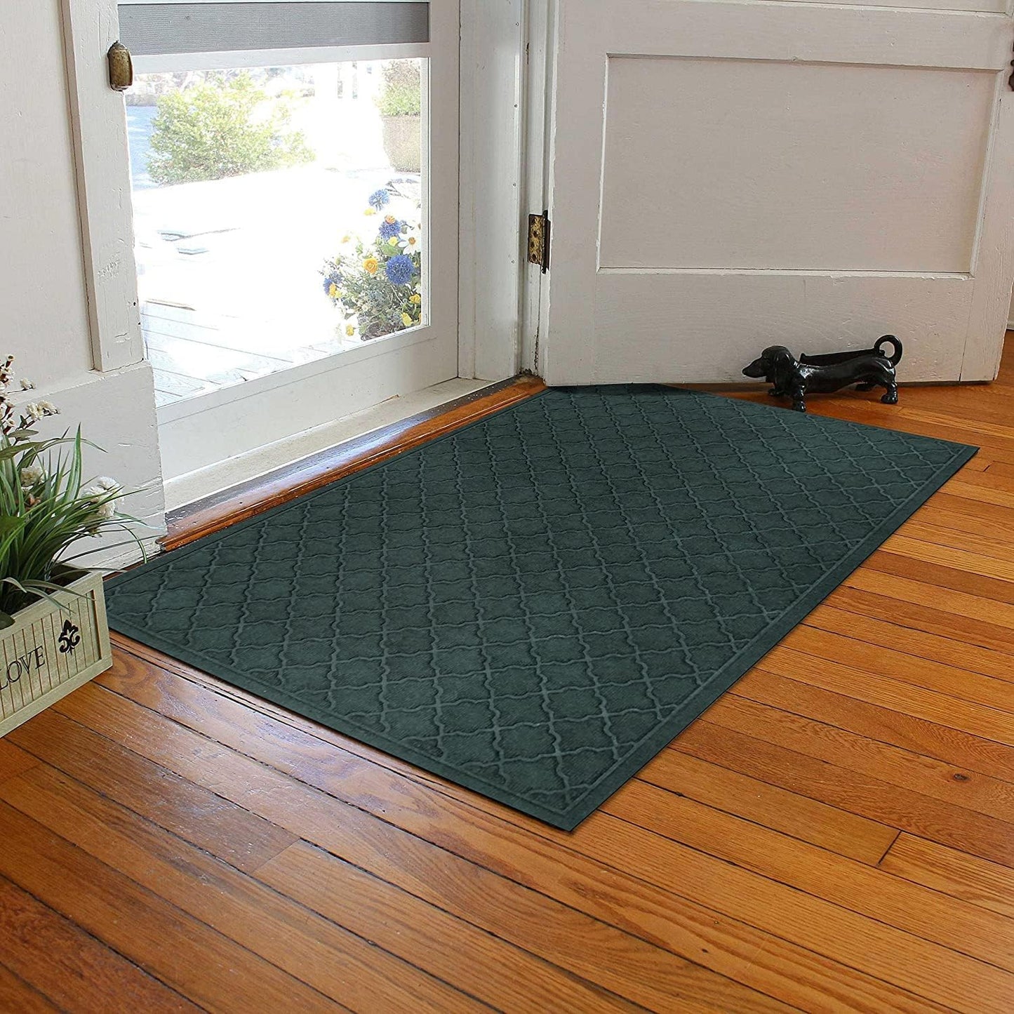 WaterHog Heavy Duty Doorway Mat, 3' x 5', Made in USA, Durable & Skid-Resistant Entryway Mat, Water-Trapping, Indoor/Outdoor Decorative Floor Covering, Cordova Collection, Evergreen