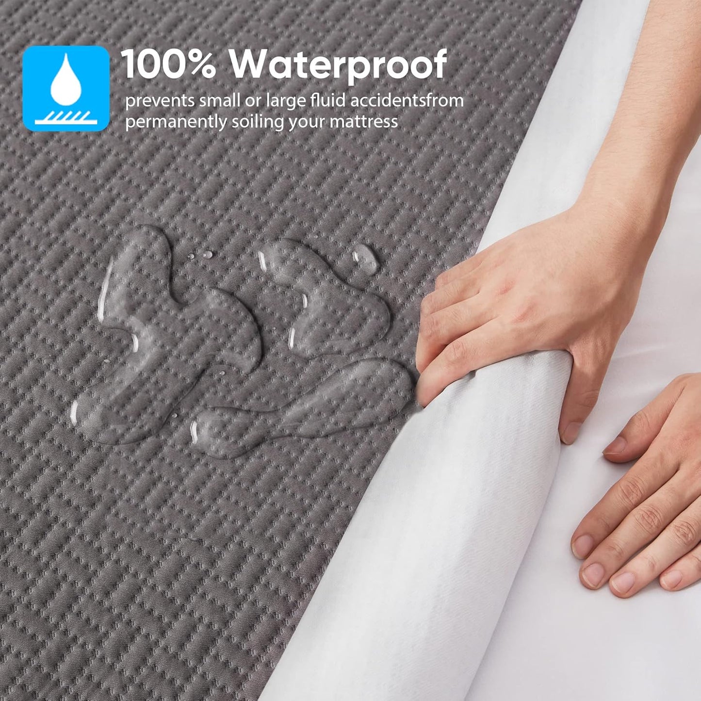 Hanherry 100% Waterproof Mattress Protector California King Size - Grey, Mattress Pad Cover 3D Air Fabric Cooling Smooth Soft Breathable Noiseless, 8''-21'' Deep Pocket