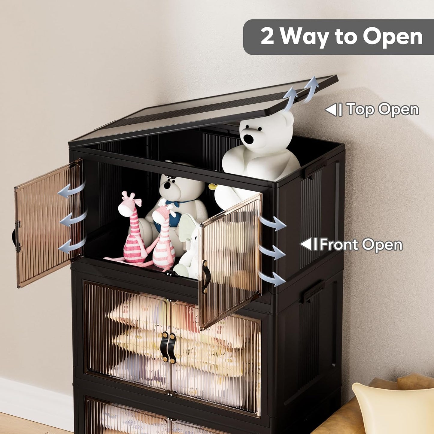 Jalove 50QT Plastic Storage Bins with lids, Stackable Collapsible Storage Containers with Wheels, Closet Organizer and Storage Drawers, Clothes Storage Cabinet for Home Office Garage, 1 Pack Black