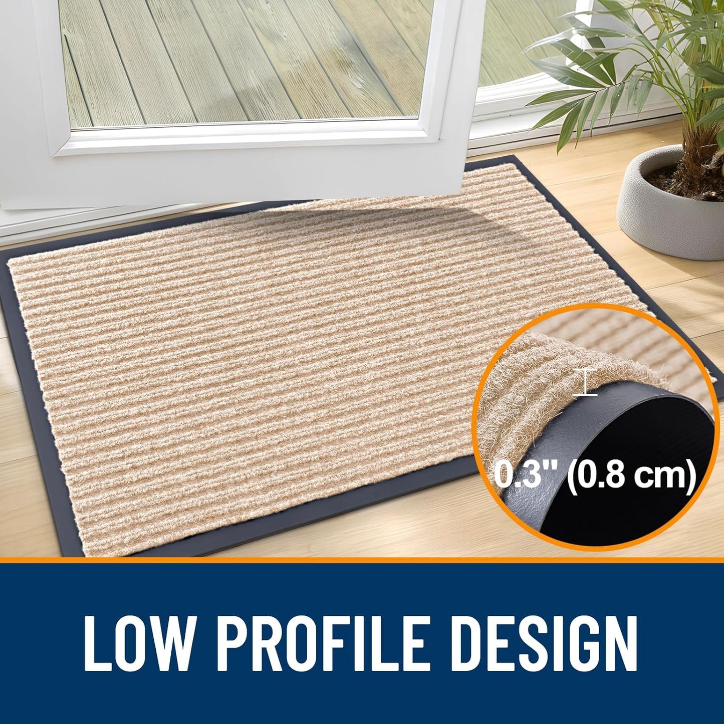 OLANLY Front Door Mat Indoor Outdoor Entrance, Waterproof Heavy Duty Doormat, Fade Resistant, Low Profile, Easy Clean Patio Porch Welcome Floor Mats for Entry, 71x23, Beige