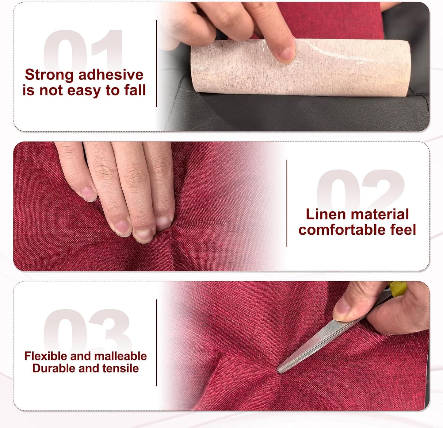 PATIKIL 70x4.4 Inch Linen Repair Tape, Repair Fabric Patch Self Adhesive Couch Patch Line Repair Patch for Furniture Sofa Car Seats Office Chairs, Beige Gray