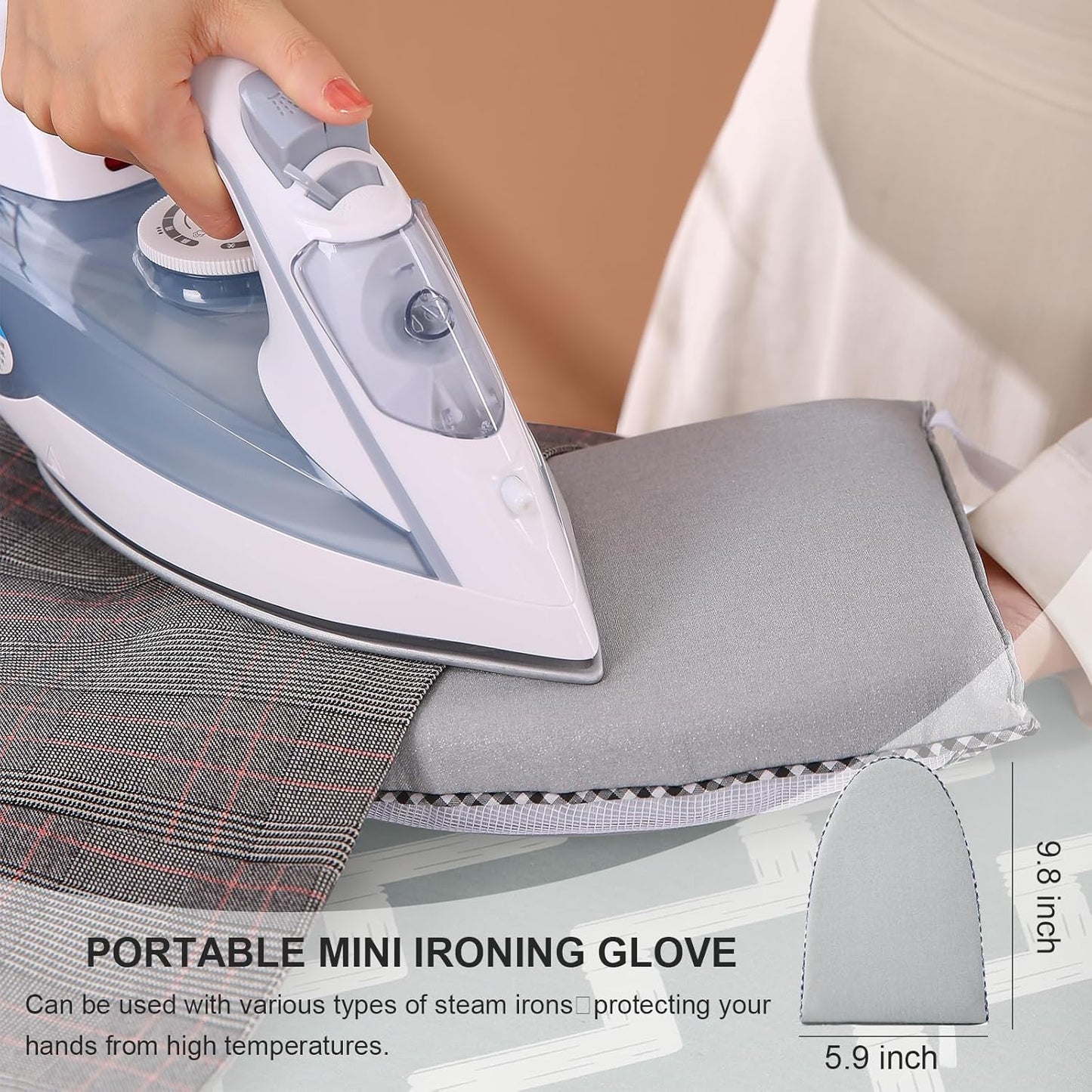 Ironing Board,Foldable Ironing Board Adjustable Height Compact Iron Board Thick Steel Tube Iron Board with Holder,Replacing Cloth Cover and Mini Handheld Gloves(Blue Waves)