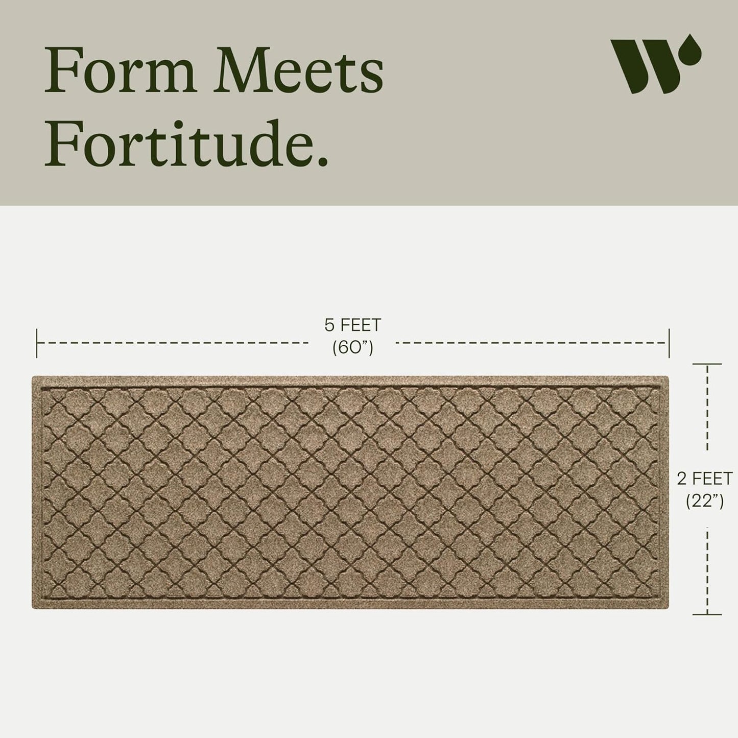 WaterHog Heavy Duty Runner Door Mat, 2' x 5', Made in USA, Durable & Skid-Resistant Entryway Mat, Water-Trapping, Indoor/Outdoor Decorative Floor Covering, Cordova Collection, Khaki/Camel