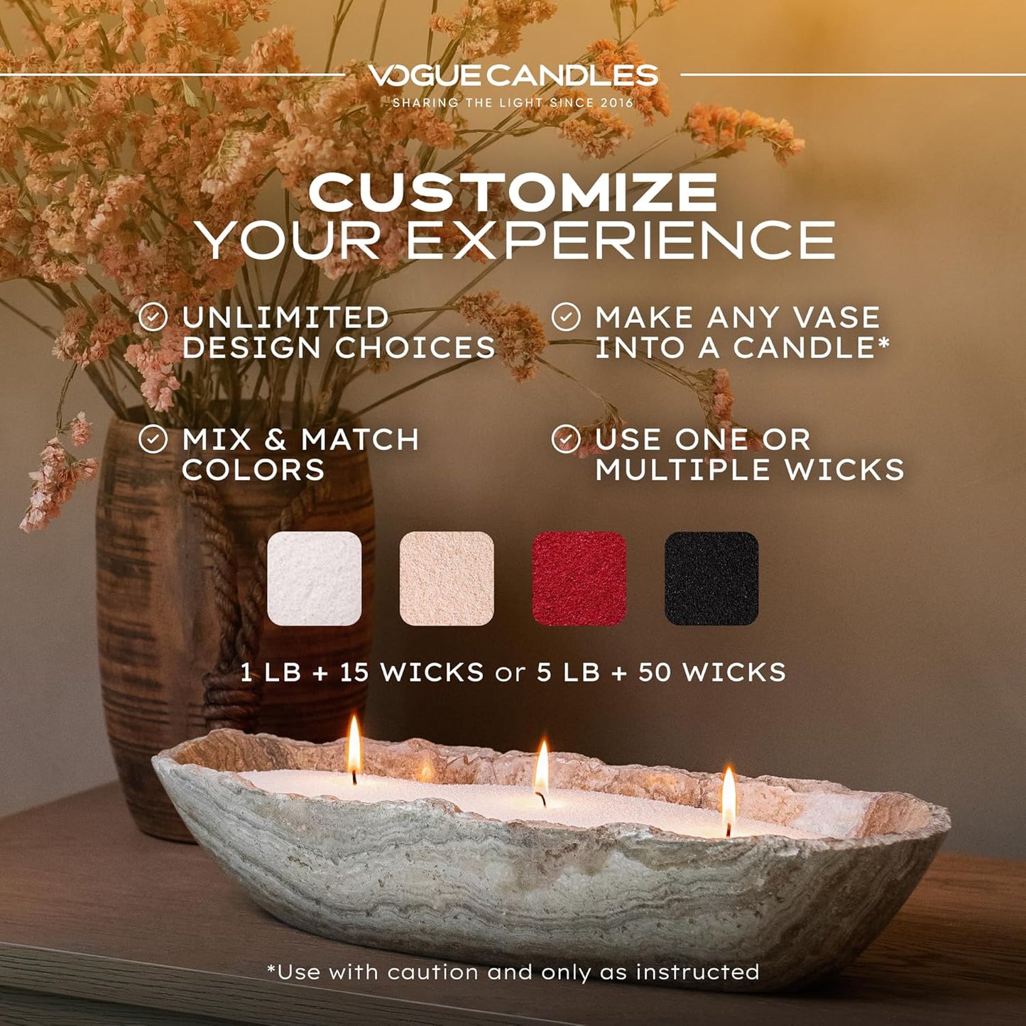 Vogue Candles Granulated Wax Refill - 1lb Plant-Based Granules Pack With 10 Clean Burning Wicks - Long-Lasting Luxury Sand Wax for DIY Candle Making