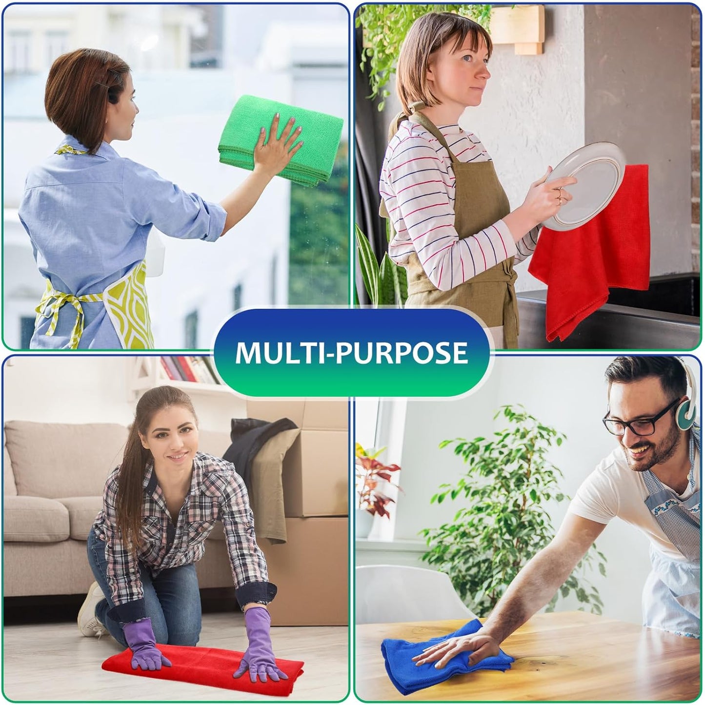 Newwiee 3 Pcs Extra Large Microfiber Cleaning Cloth 30" x 20" Washable Reusable Microfiber Towel Streak Free Lint Free Cloth for Cleaning Home Glass Office Window Bathrooms (Red,Blue,Green)