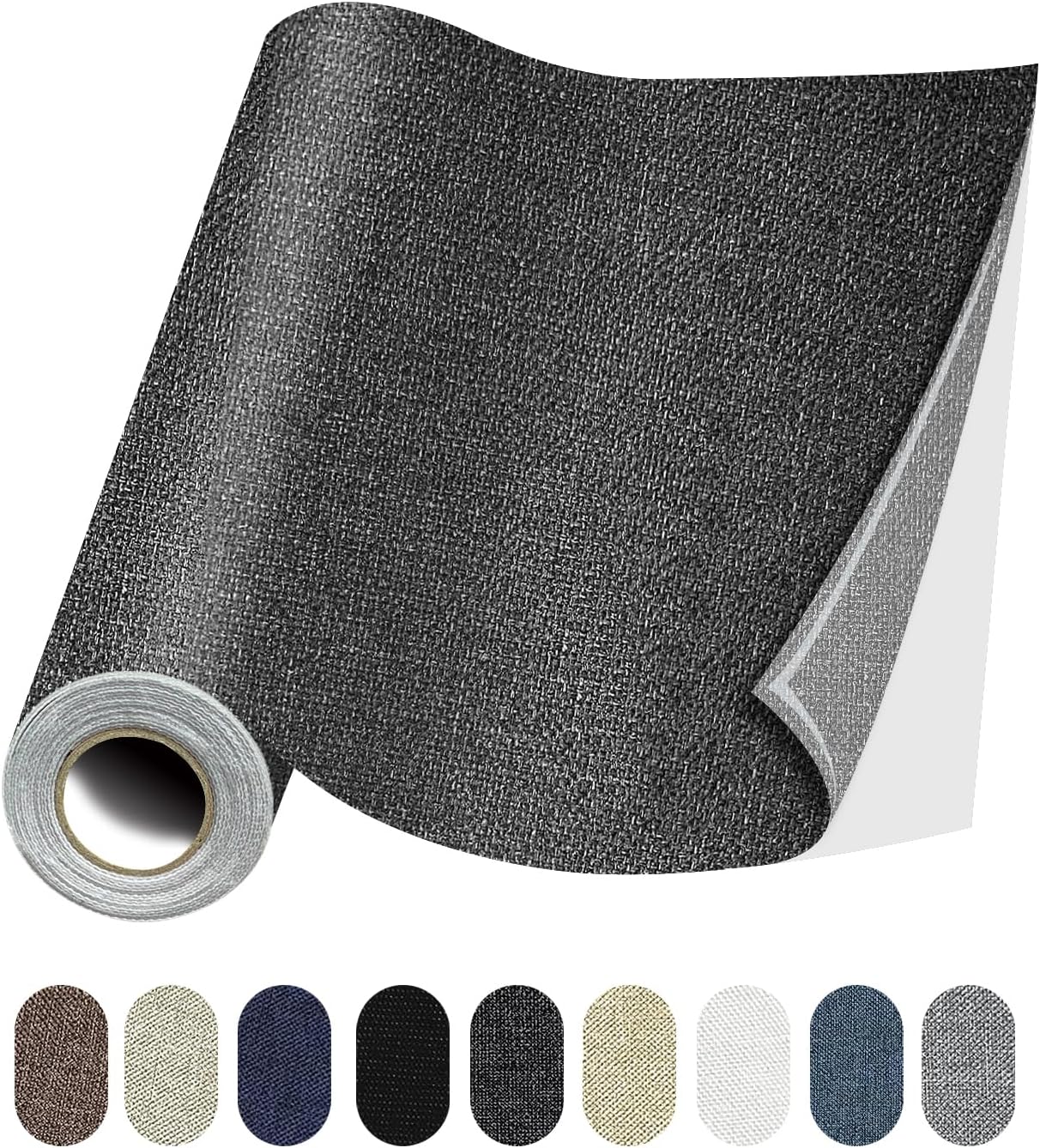 Fabric Repair Patches, 17X158 Inch Linen Repair Tape Self-Adhesive Fabric Patches Durable, DIY Large Linen Tape for Sofa, Couches, Furniture, Chair, Clothing （17X158 Inch, Dark Grey）