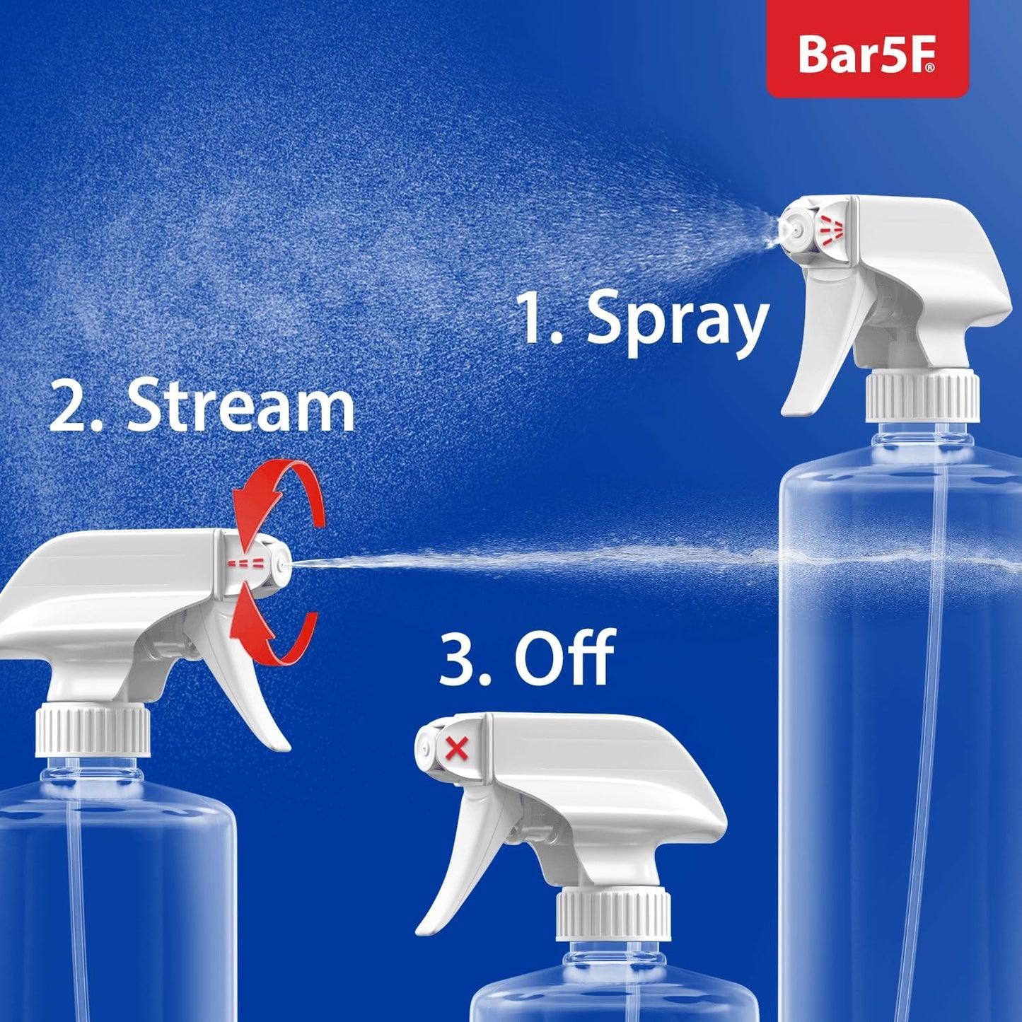 Bar5F Plastic Spray Bottles with Mixor Trigger, 32 oz | Professional, Leak Proof, Empty, Adjustable Fine to Powerful Sprayer, Refillable | Water Plants, Cleaning Solutions | Crystal Clear | Pack of 3